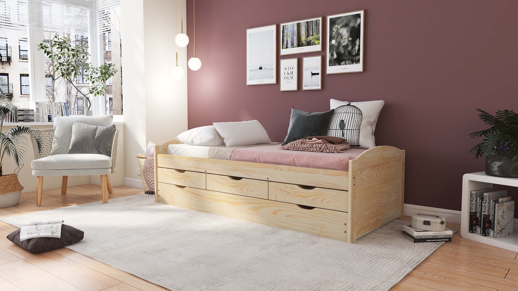 Funktionsbett "Aus eins mach zwei" 90x200 - Natur