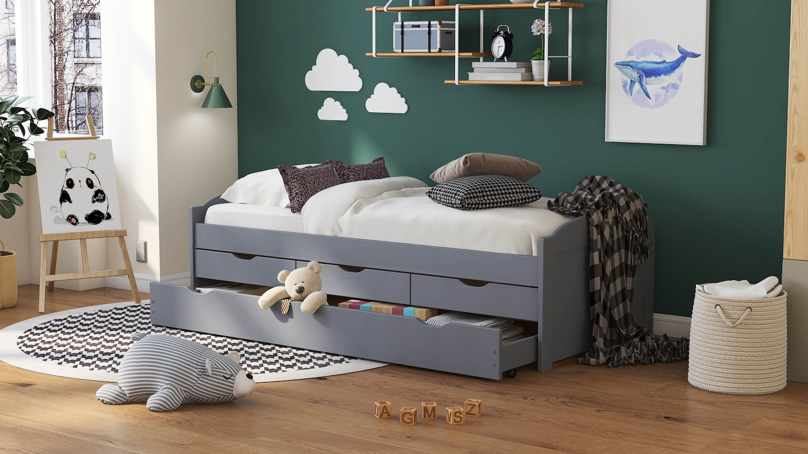 Funktionsbett "Aus eins mach zwei" 90x200 - grau