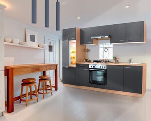 Respekta Küchenzeile KB270BGE 270 cm Grau-Buche Nachbildung 