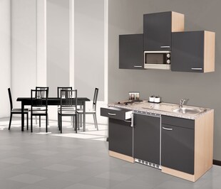 Respekta Küchenzeile KB150BGMI 150 cm Grau-Buche Nachbildung 