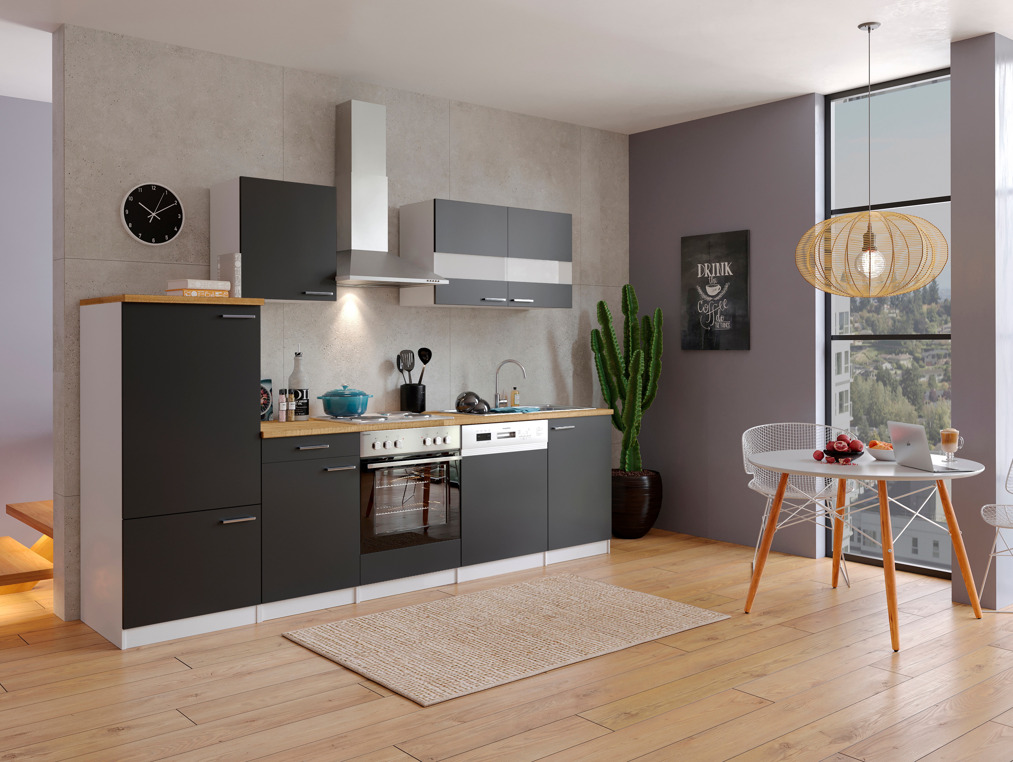 Respekta K&uuml;chenzeile KB280WS 280 cm Wei&szlig; - Schwarz 