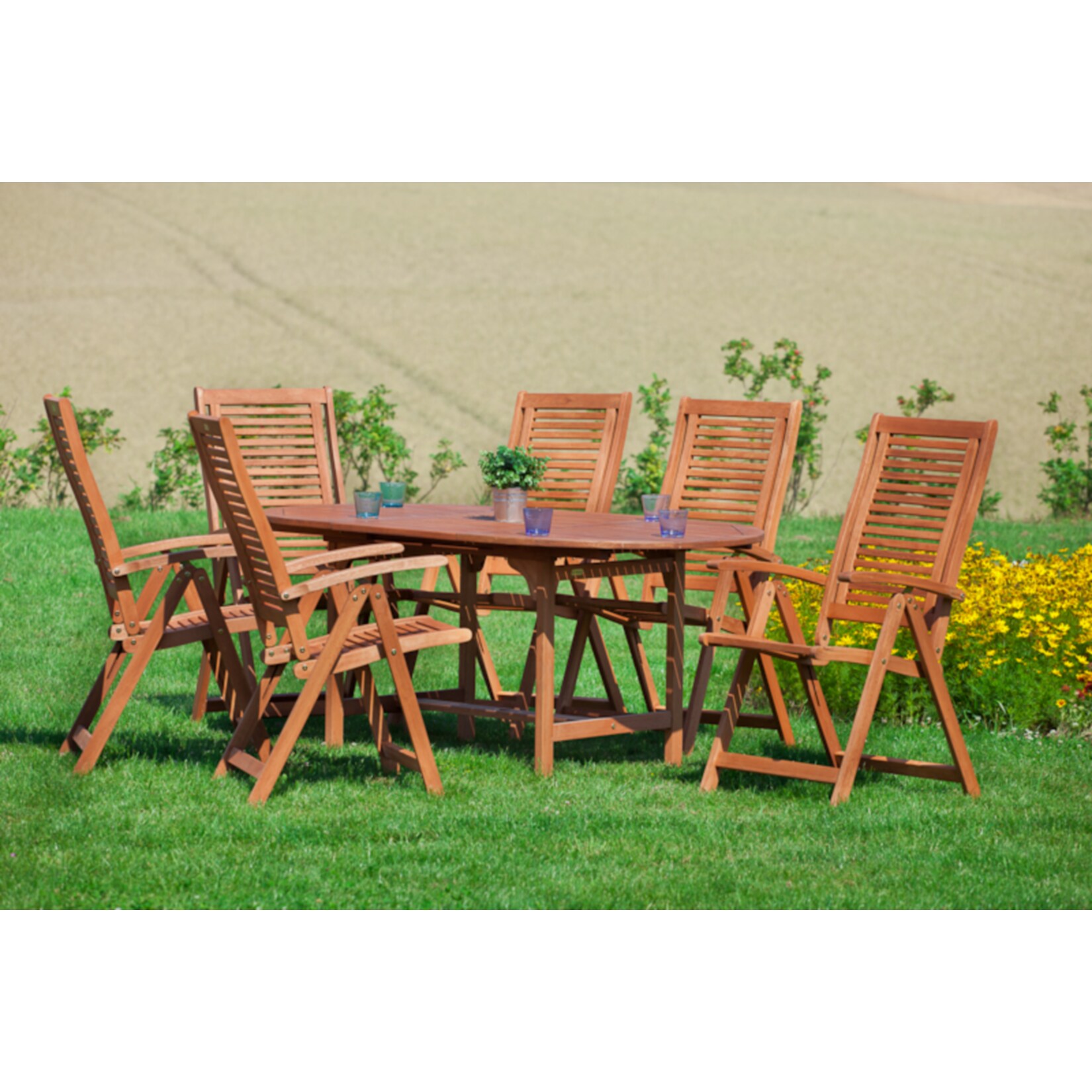 Merxx Tischgruppe Cordoba 7-tlg. mit ovalem Auszugstisch 120/170 x 100 cm 