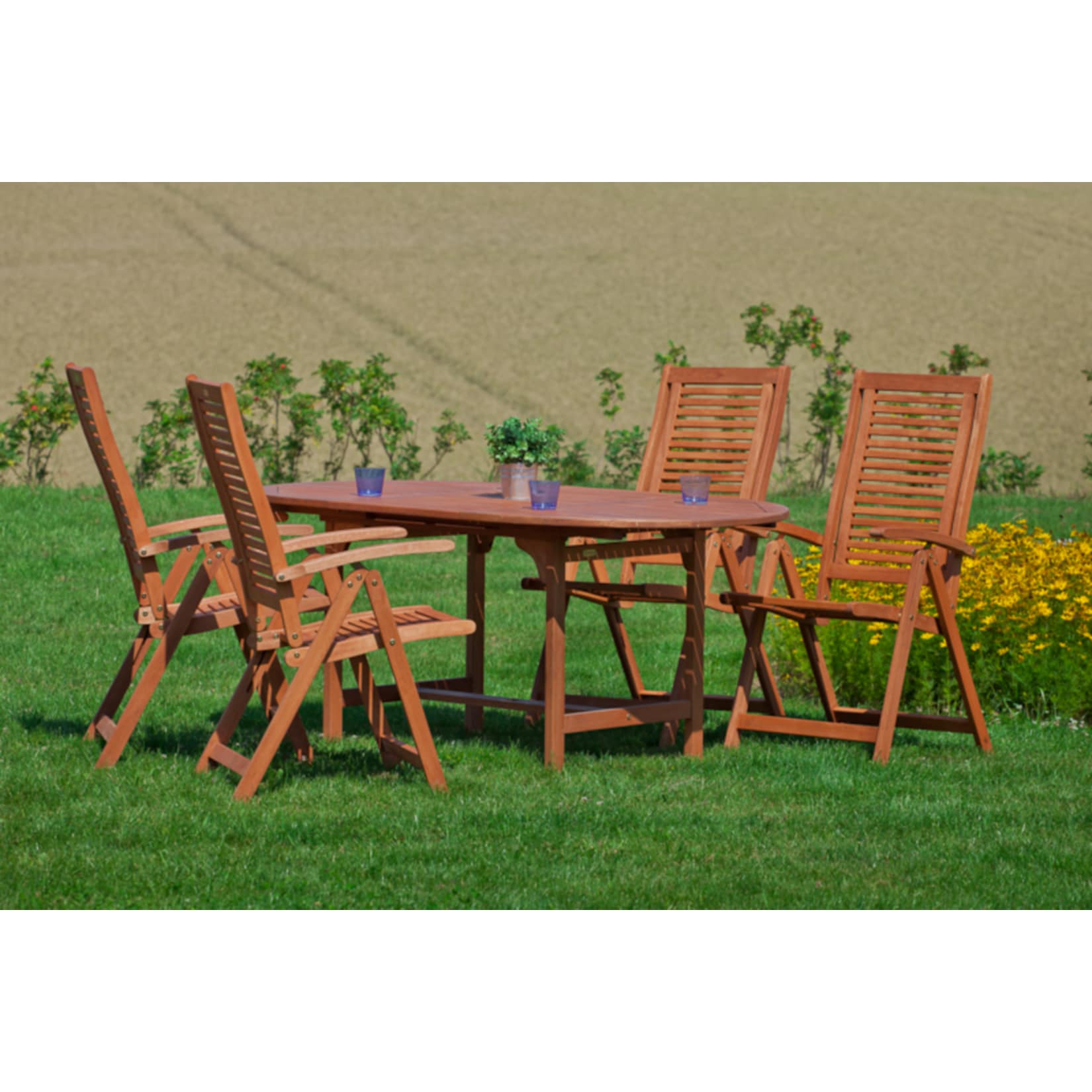 Merxx Tischgruppe Cordoba 5-tlg. mit ovalem Auszugstisch 120/170 x 100 cm
