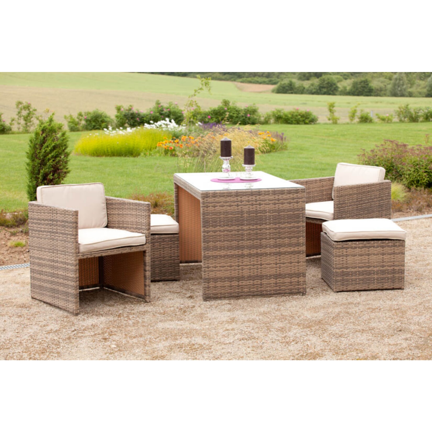 Merxx Tischgruppe Merano 5-tlg. inkl. Kissen, savannagrau 