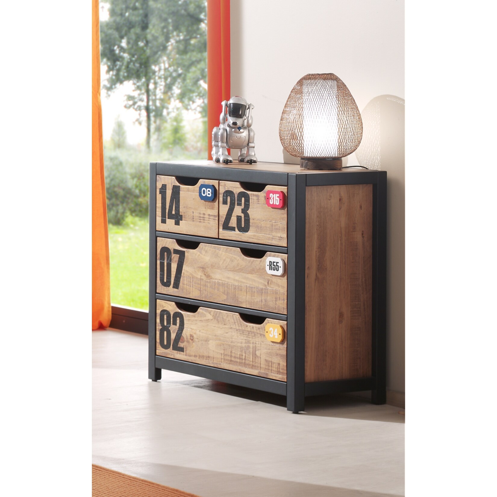 Vipack Kommode 4 Schubladen Alex Kiefer geb&uuml;rstet 