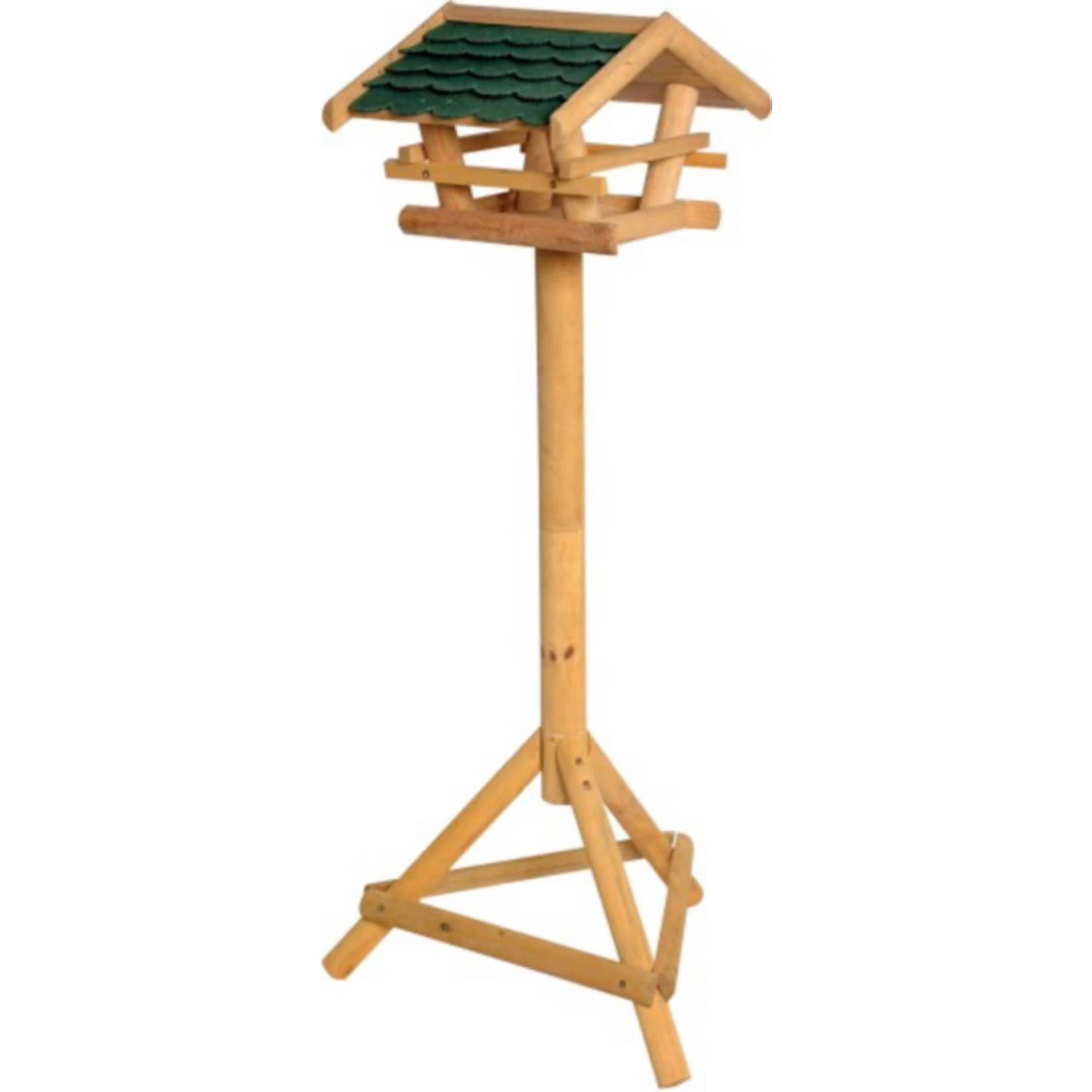 Dobar Futterhaus aus massivem Nadelholz mit gr&uuml;nem Bitumenschindel-Dach, inkl. St&auml;nder 