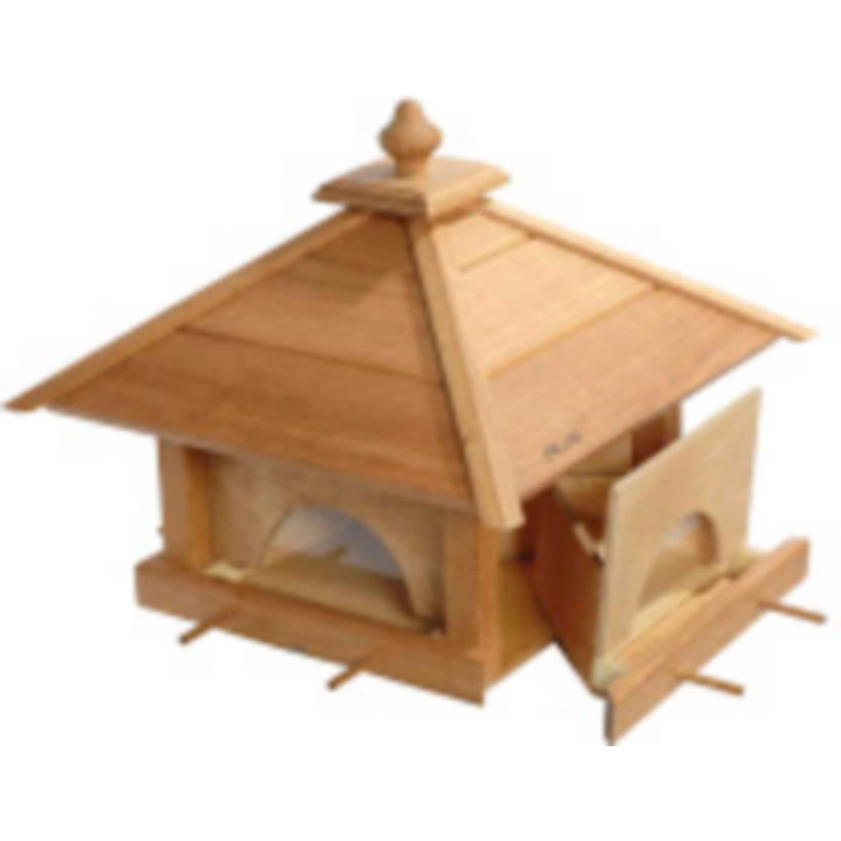 Gro&szlig;es Eiche-Vogelfutterhaus "4 Schubladen" mit Silo und Anflugstangen 49x49x39 