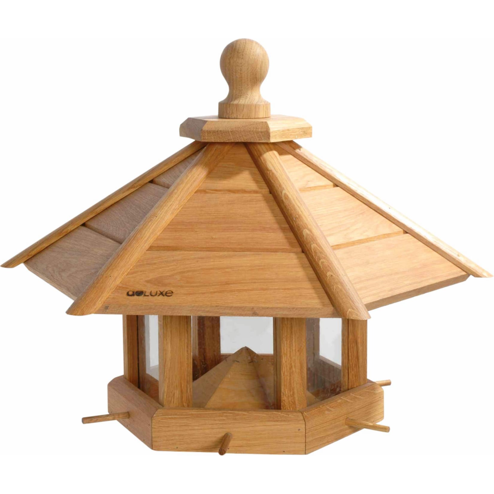 Sehr gro&szlig;es Eiche Vogelhaus "Anflug", ge&ouml;ltes Eichenholz mit Futtersilo/Anflugstangen 55x62x43 