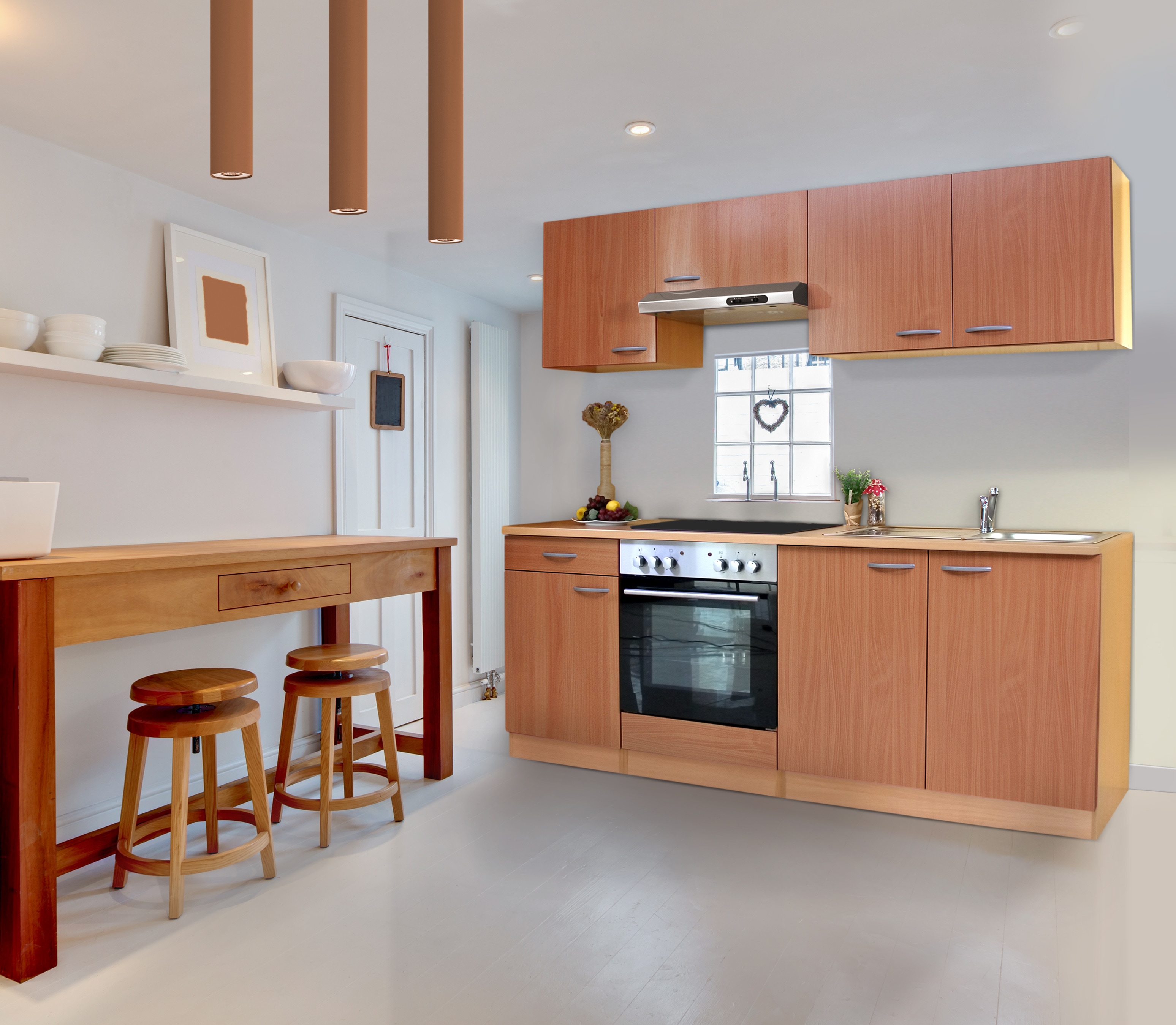 Respekta K&uuml;chenzeile KB210BBEC 210 cm Buche Nachbildung 