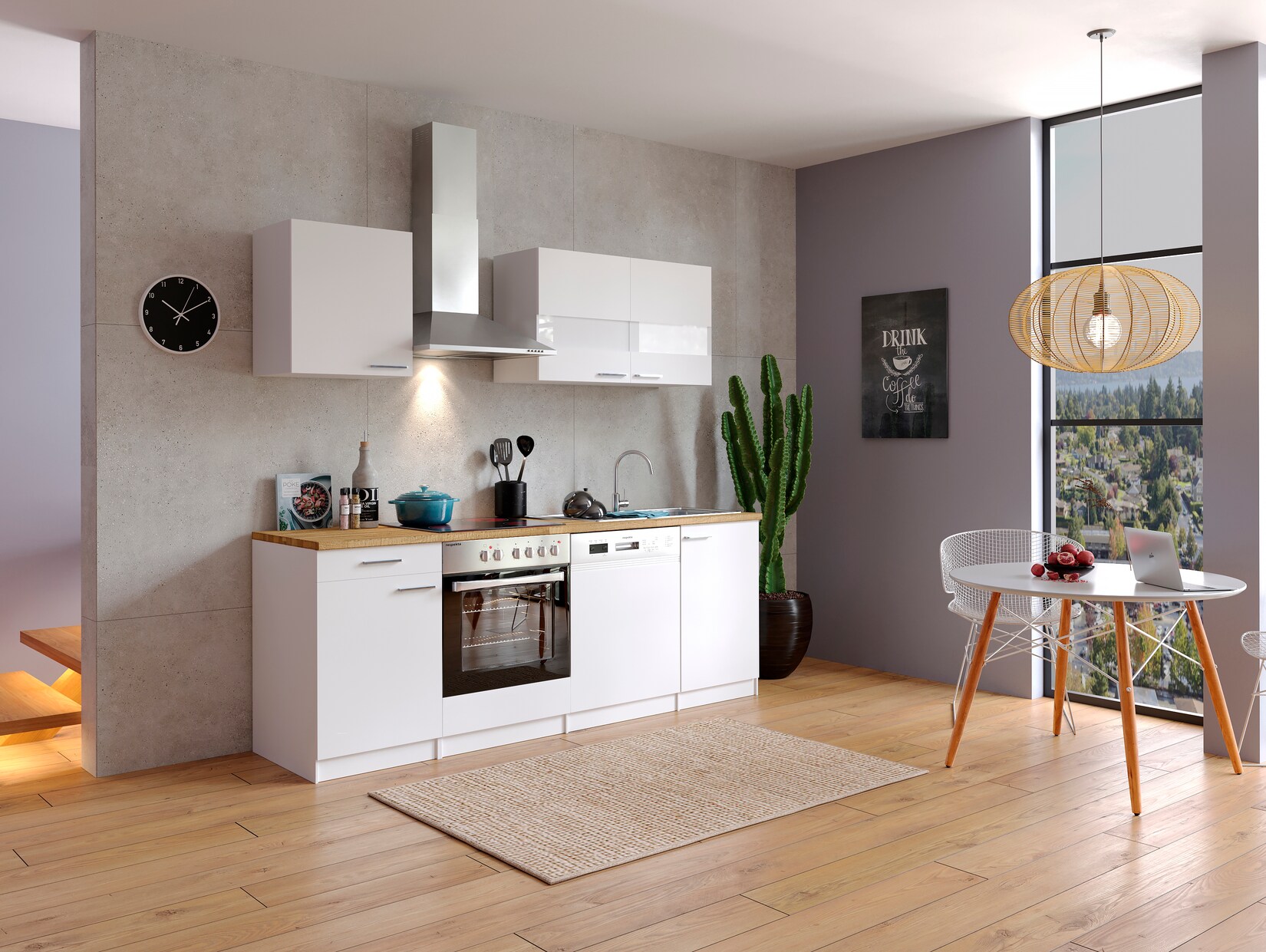 Respekta Küchenzeile KB220WWC 220 cm Weiß