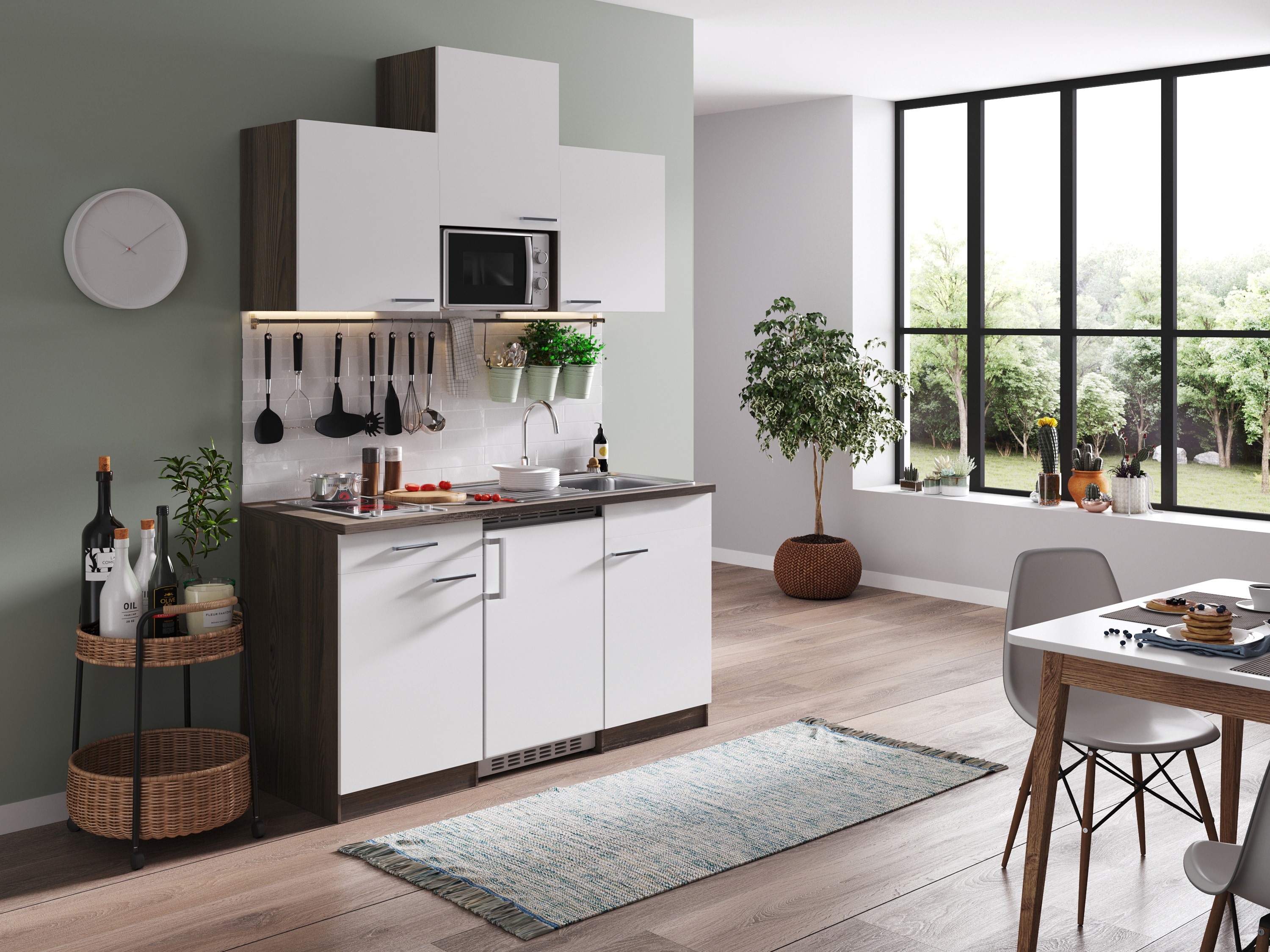 Respekta K&uuml;chenzeile KB150EYWMIC 150 cm Wei&szlig;-Eiche York Nachbildung 