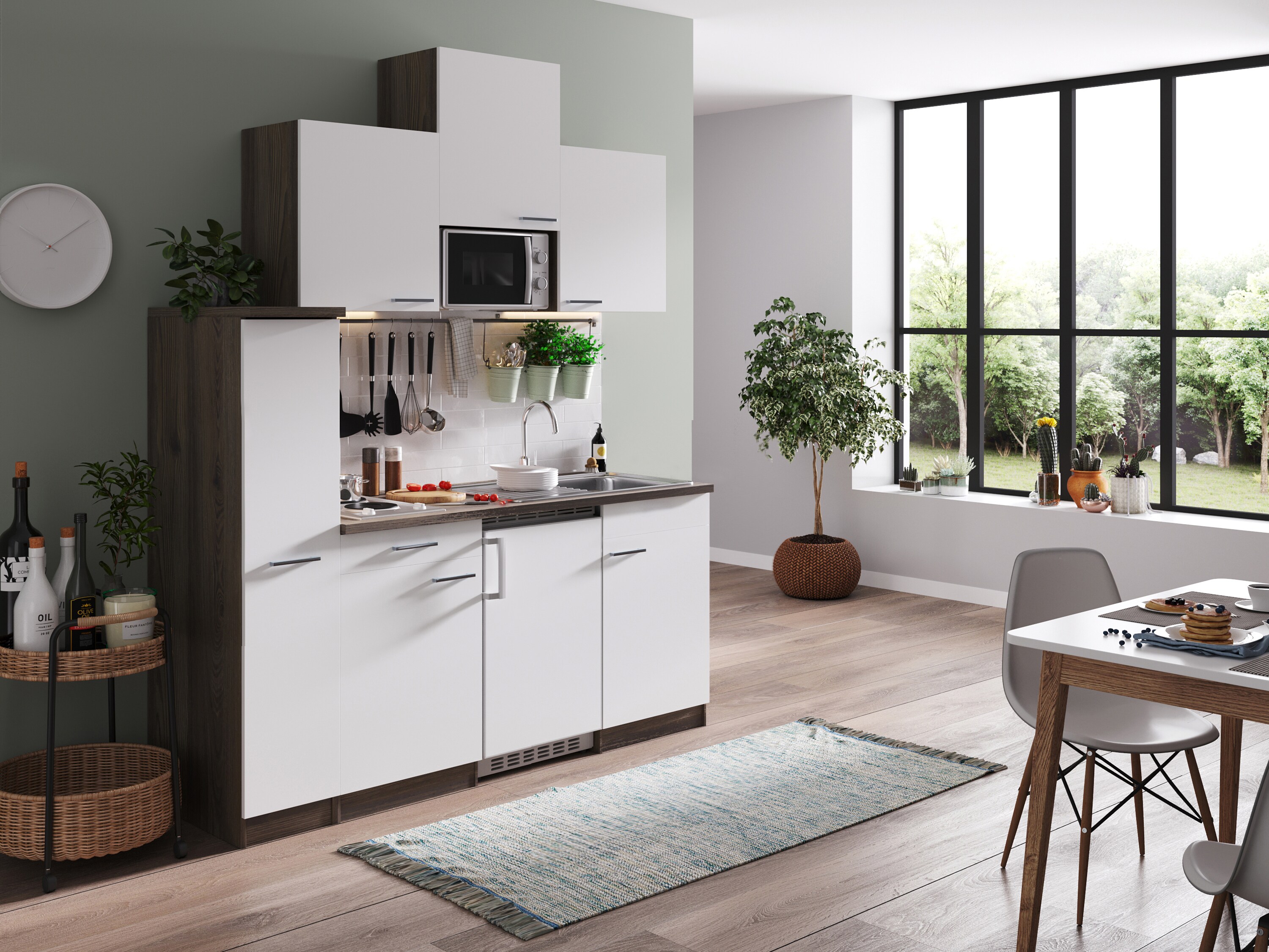 Respekta K&uuml;chenzeile KB180EYWMI 180 cm Wei&szlig;-Eiche York Nachbildung 