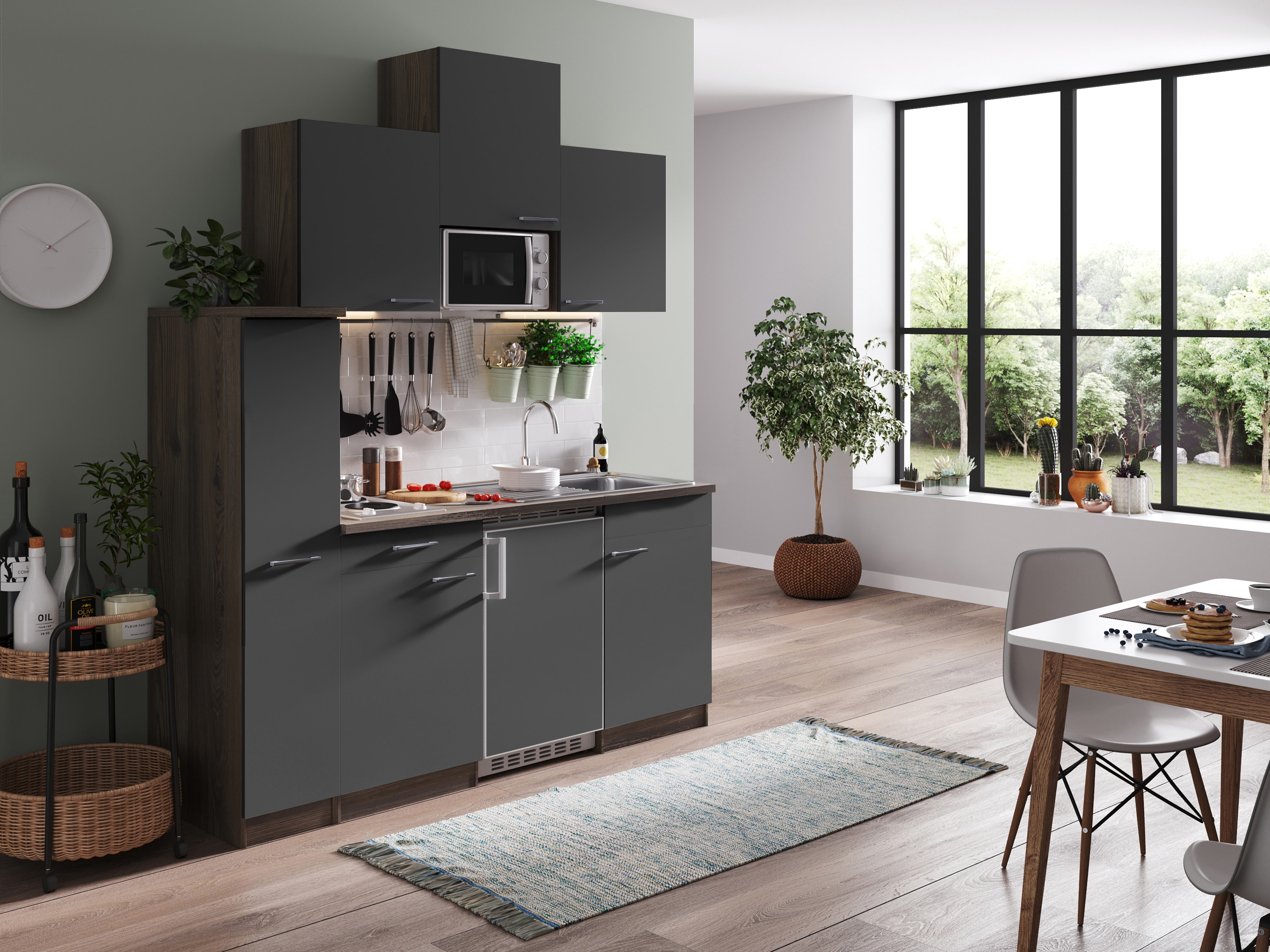 Respekta Küchenzeile KB180EYGMI 180 cm Grau-Eiche York Nachbildung