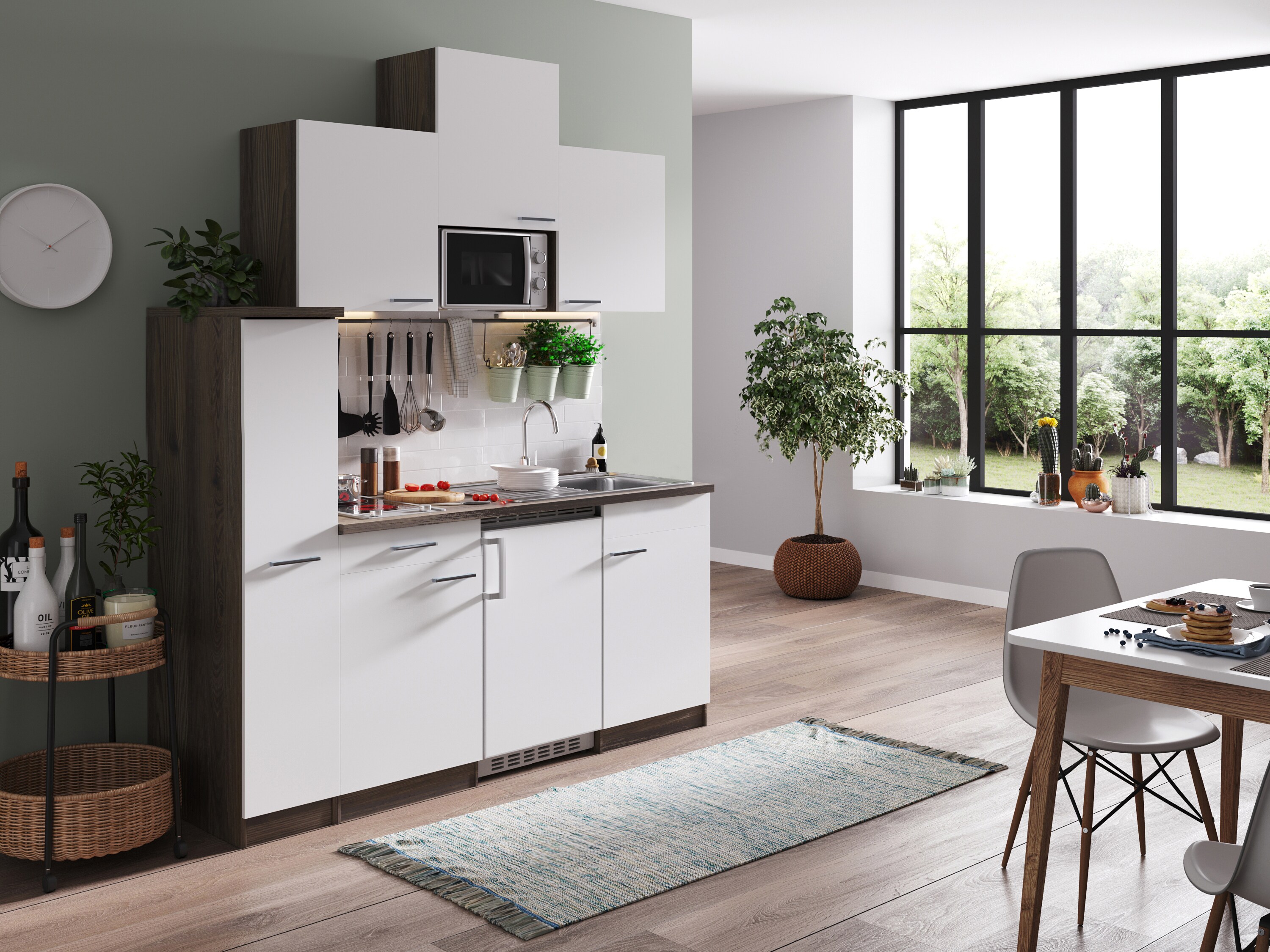 Respekta K&uuml;chenzeile KB180EYWMIC 180 cm Wei&szlig;-Eiche York Nachbildung 