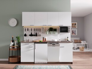 Respekta Küchenzeile KB195EYWMIC 195 cm Weiß-Eiche York Nachbildung 