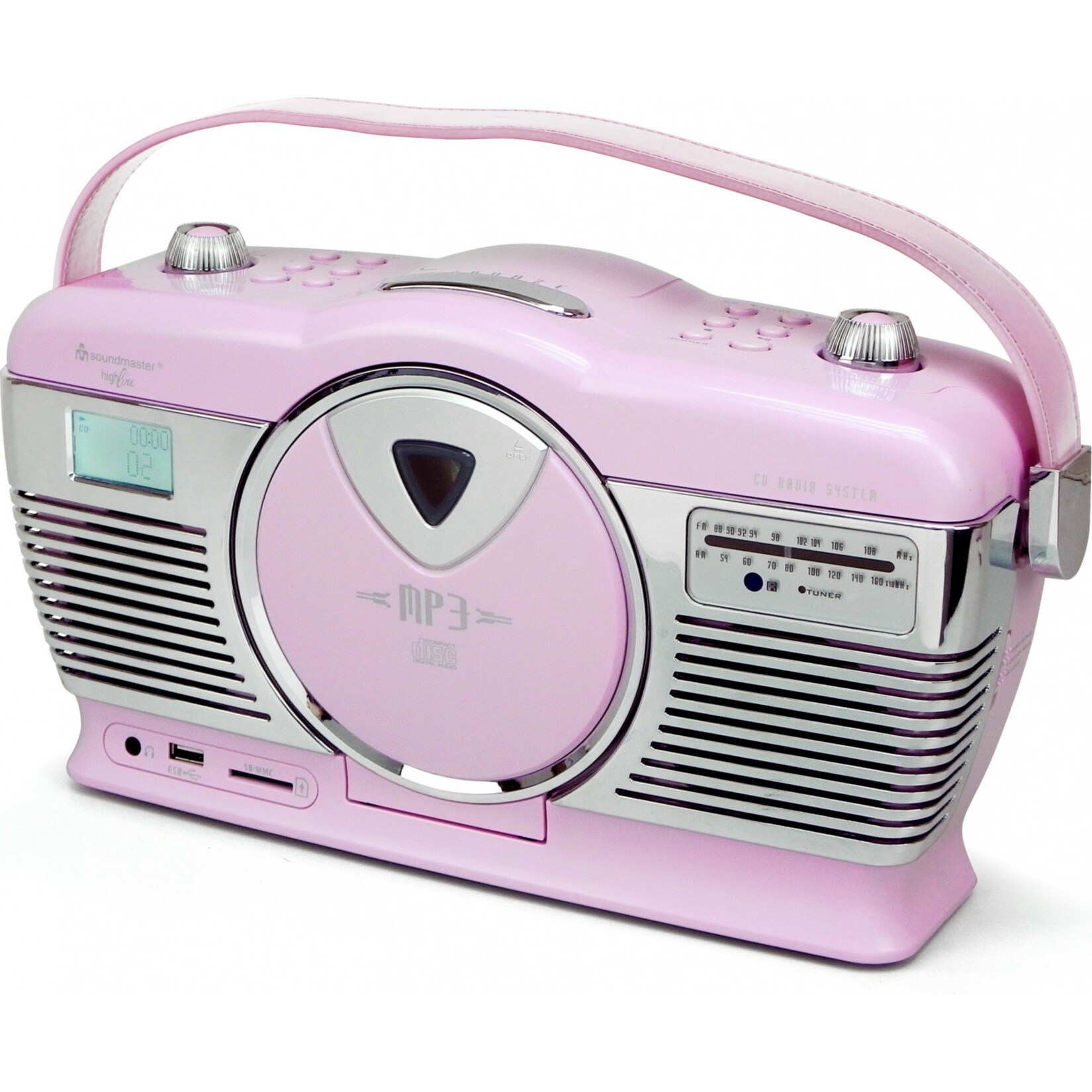Soundmaster RCD1350PI Retro CD/MP3/USB Radio in pink 