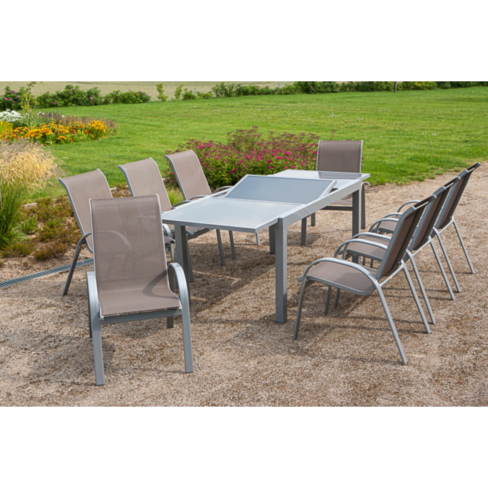 Merxx Tischgruppe Amalfi, 9-tlg. ca. 180/240 x 100 cm, taupe