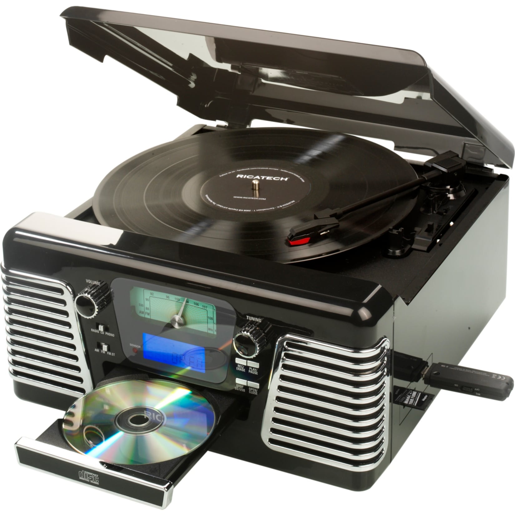 Ricatech RMC 100 5 in 1 Retro Plattenspieler in schwarz 
