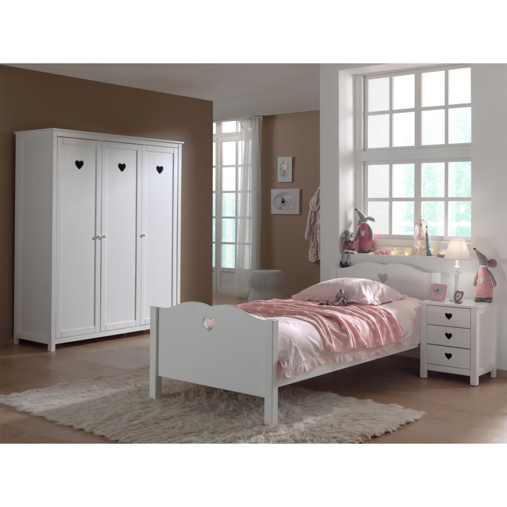Vipack Set Amori bestehend aus: Einzelbett, Nachtkonsole und Kleiderschrank 3-trg. 