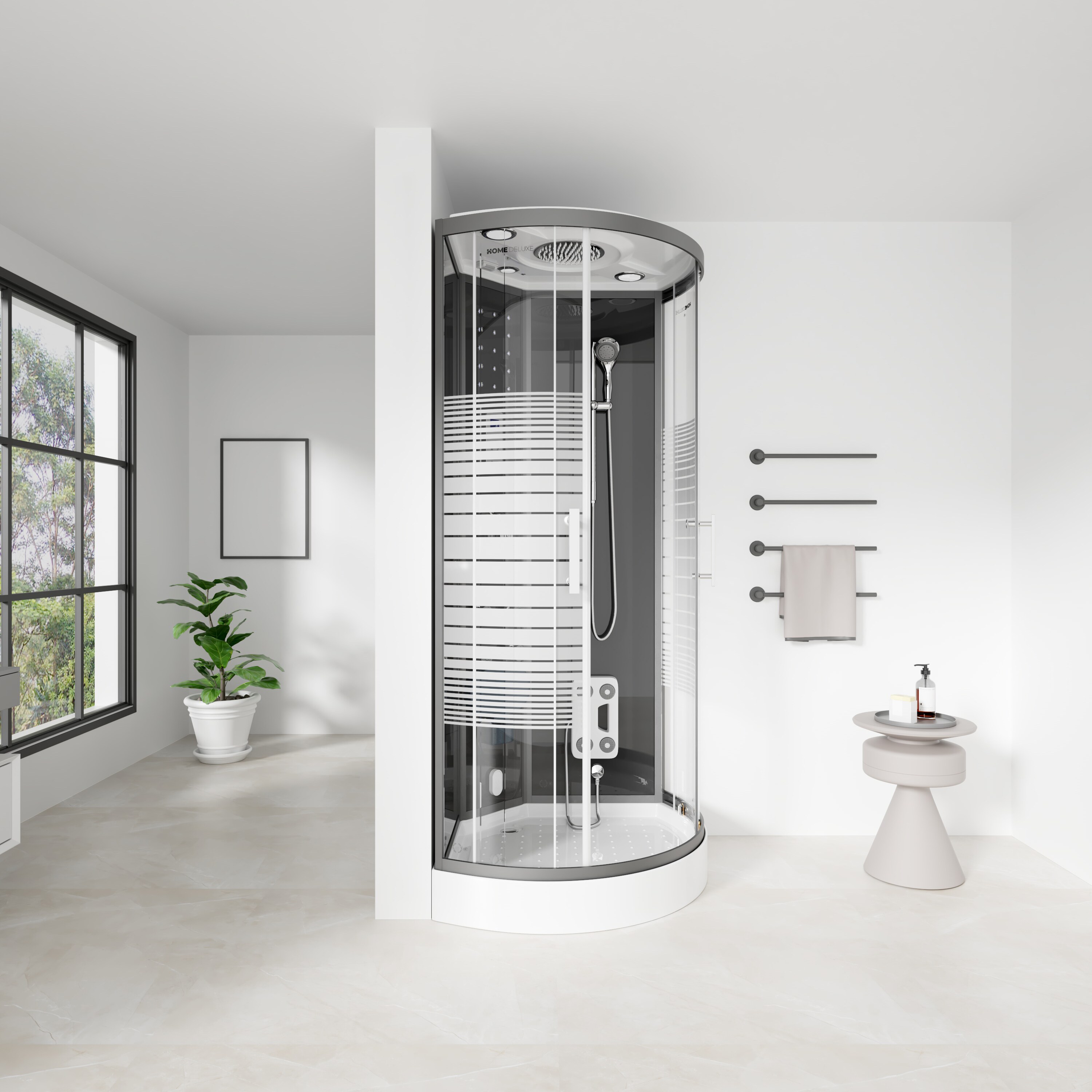 Home Deluxe Dampfdusche mit Wasserfall und Dampfsauna BLACK PEARL - 90 x 90 cm 