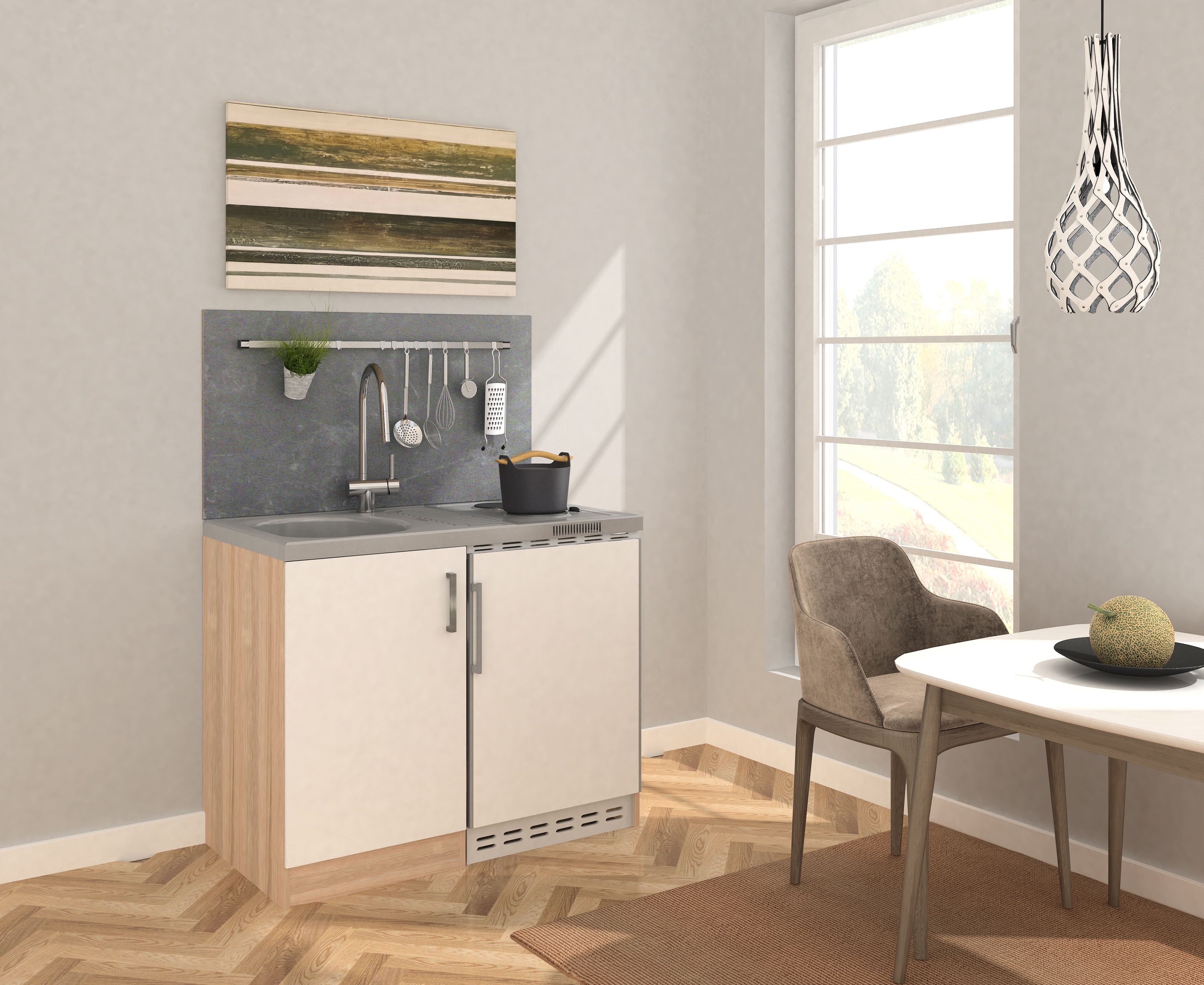 Respekta Minik&uuml;che MK100ESWS 100 cm wei&szlig; - Kochmulde 