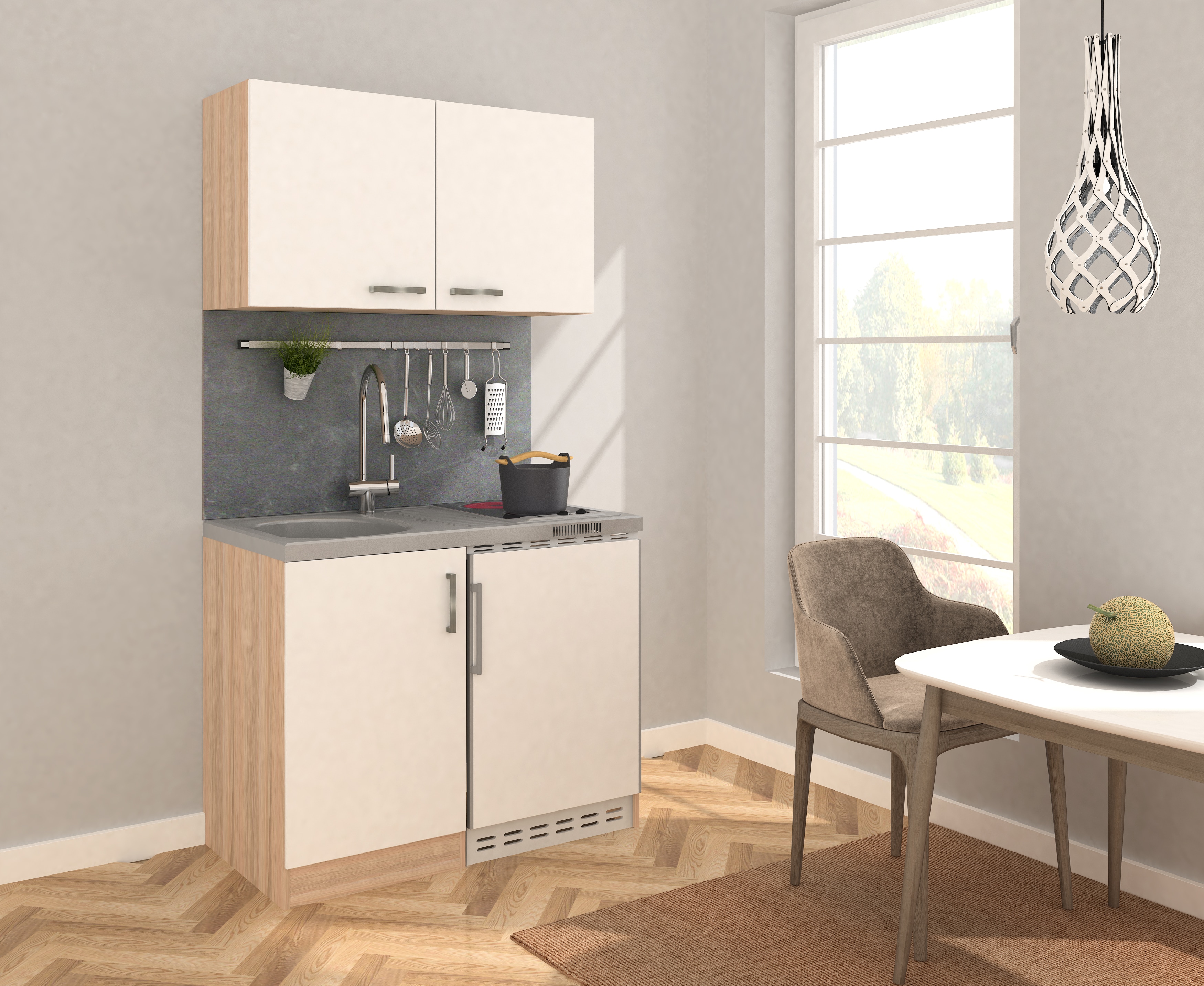 Respekta Minik&uuml;che MK100ESWOSC 100 cm wei&szlig; - Glaskeramikkochfeld 