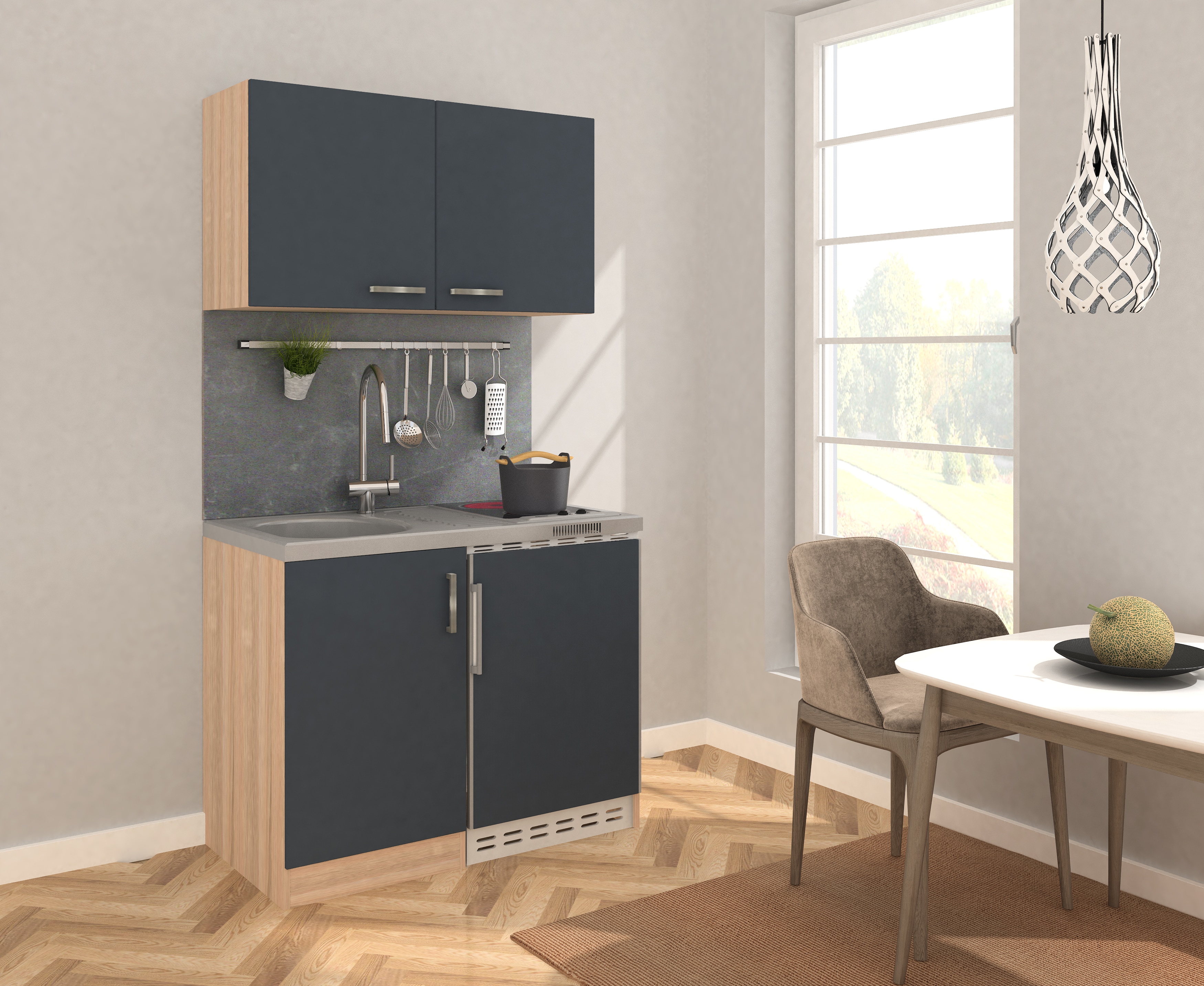 Respekta Minik&uuml;che MK100ESGOSC 100 cm grau - Glaskeramikkochfeld 