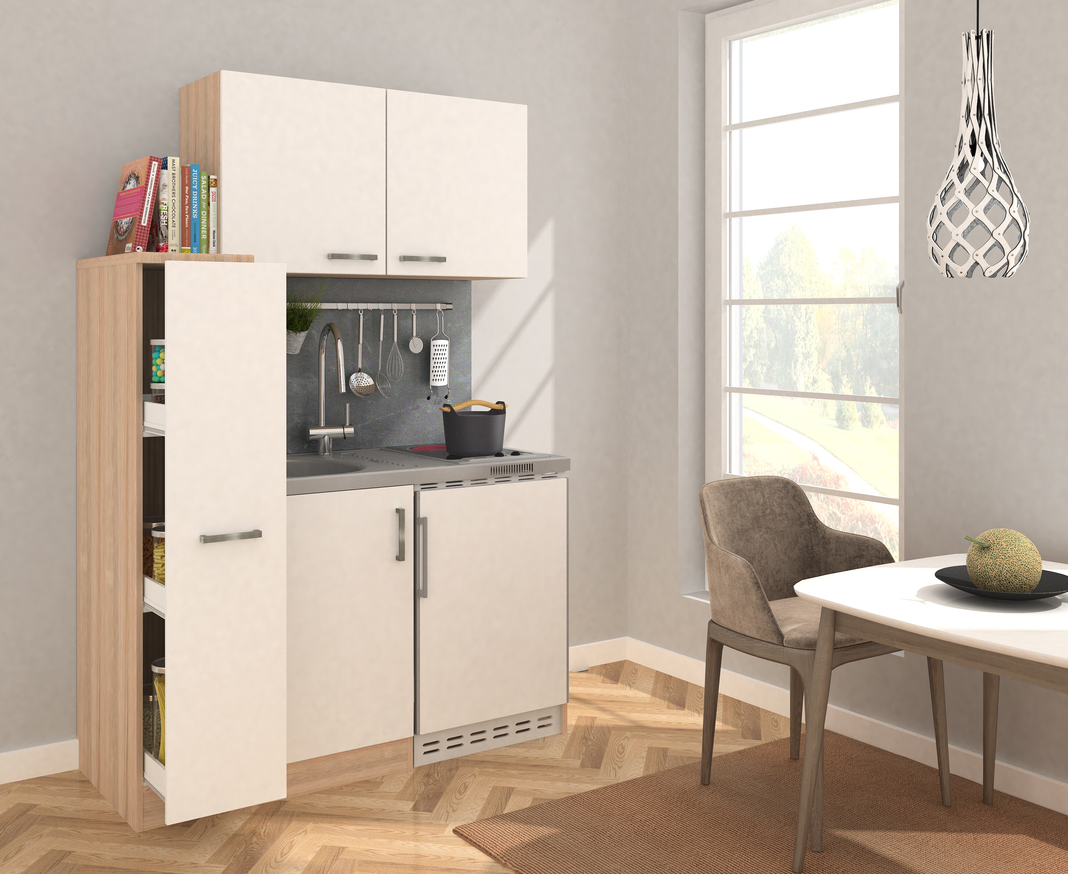 Respekta Minik&uuml;che MK130ESWOSC 130 cm wei&szlig; - Glaskeramikkochfeld 