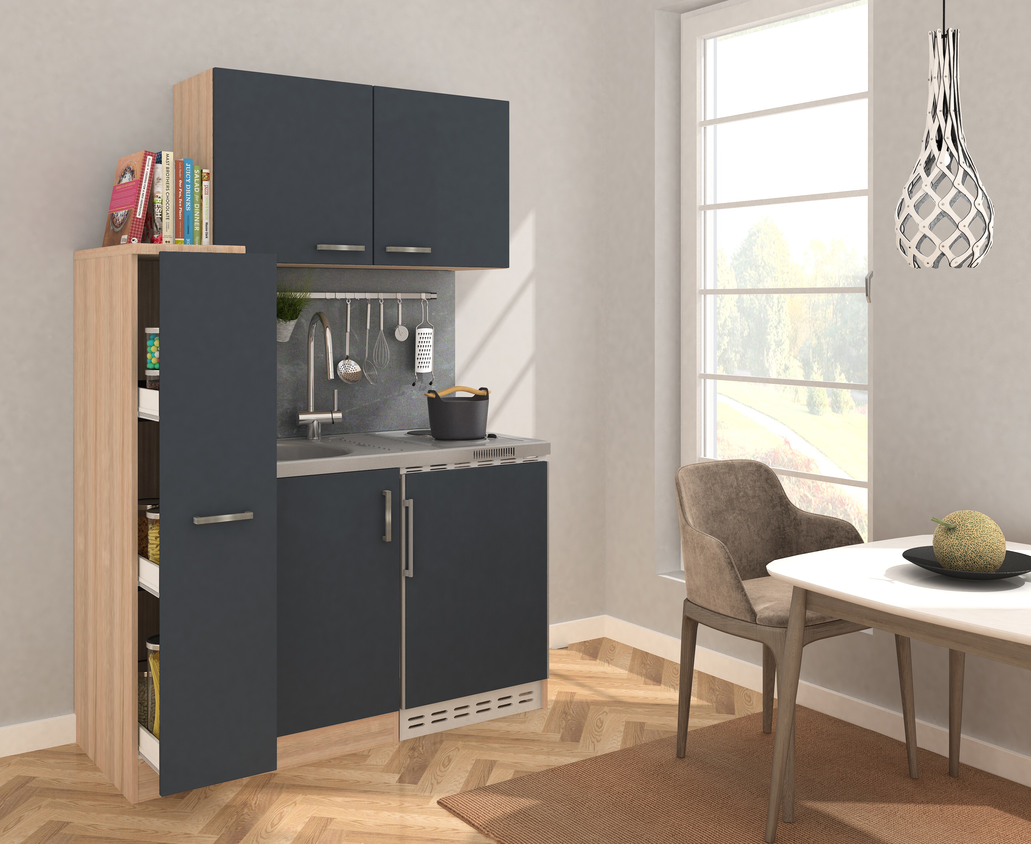 Respekta Minik&uuml;che MK130ESGOSS 130 cm grau - Kochmulde 