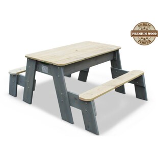 EXIT Aksent Sand,- Wasser- und Picknicktisch (2 Bänke) mit Sonnenschirm und Gartenwerkzeugen 