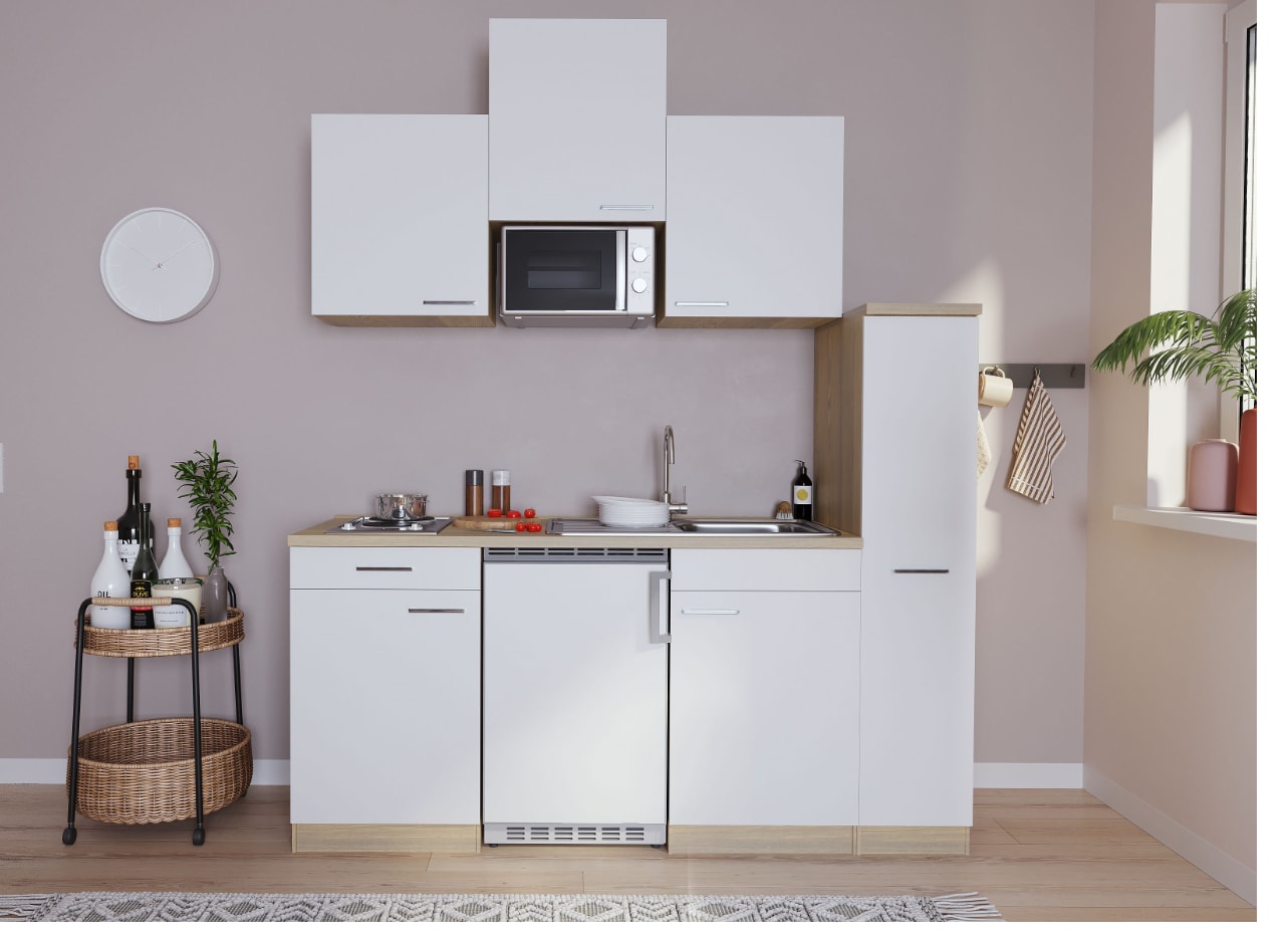 Respekta K&uuml;chenzeile KB180ESWMI 180 cm Wei&szlig;-Eiche S&auml;gerau Nachbildung 