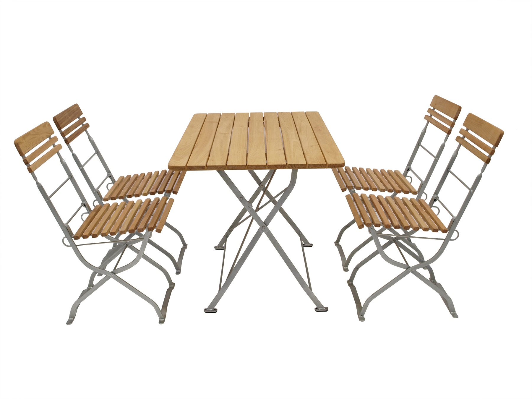 Biergarten - Garnitur M&Uuml;NCHEN 5-teilig (4x Stuhl, 1x Tisch 70x110cm), Flachstahl verzinkt + Robinie 