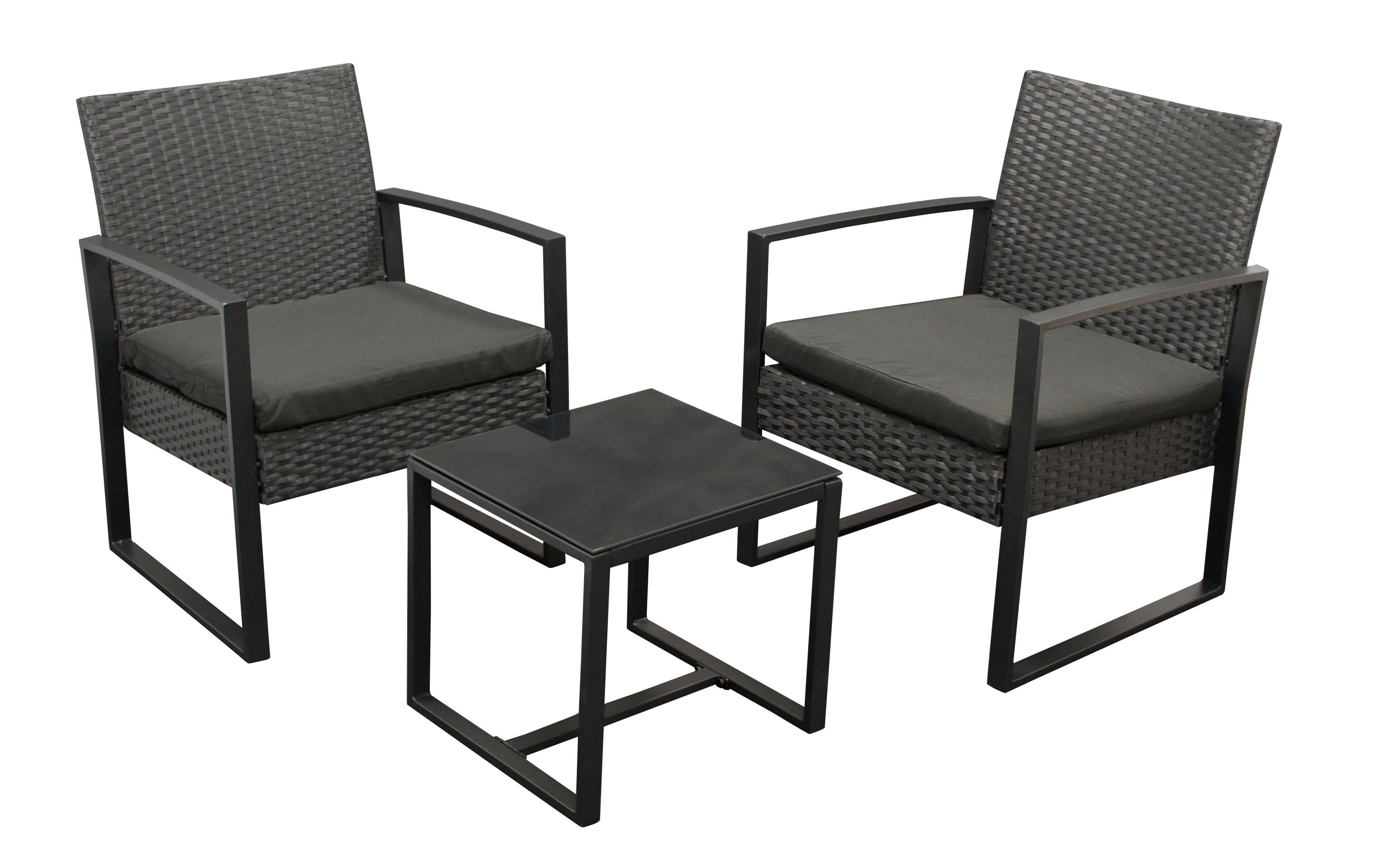 Garnitur MALTA 3-teilig, Metall schwarz und Polyrattan schwarz, mit Polstern 