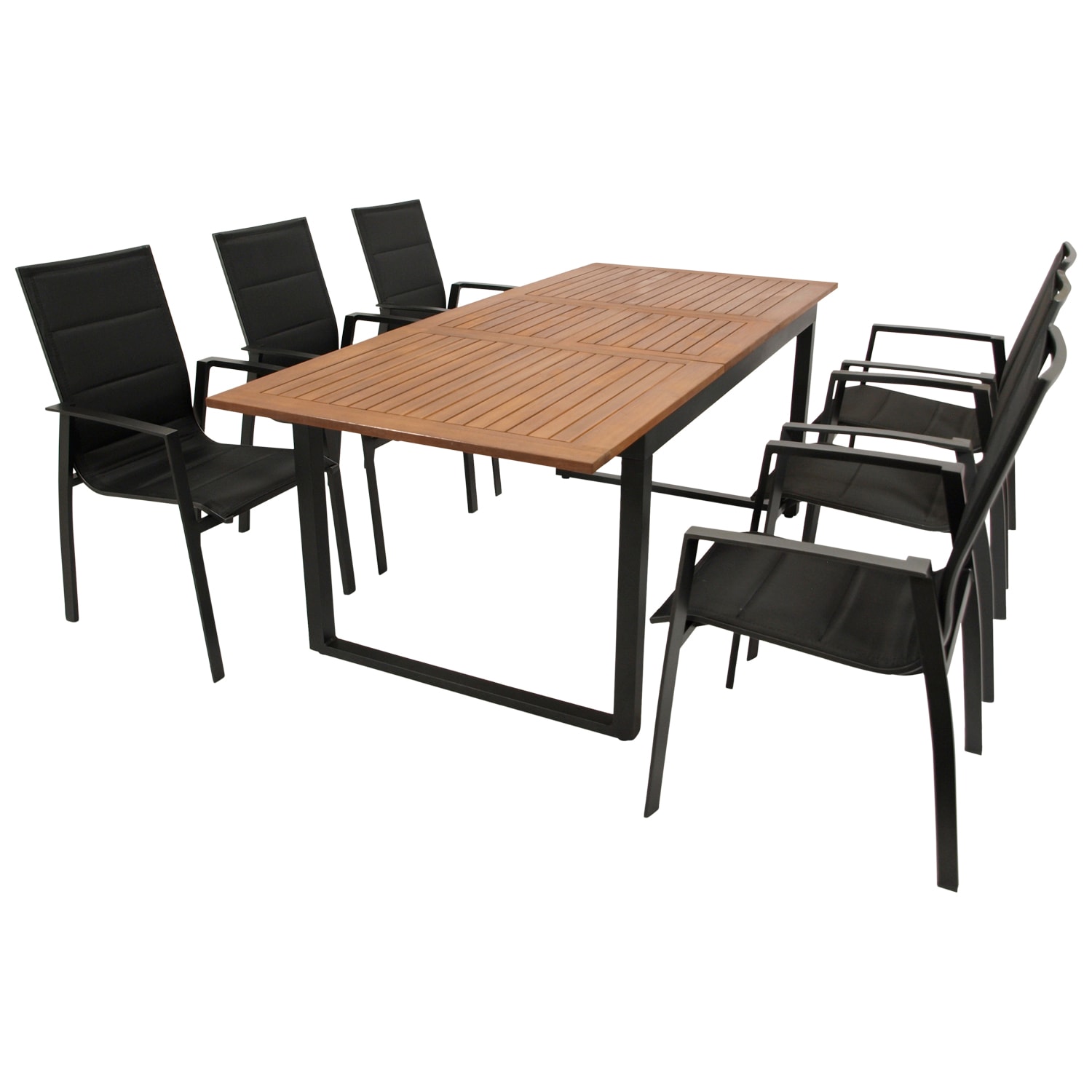 Garnitur RIVELLO 7-teilig, Alu + Akazie + Kunstgewebe schwarz 