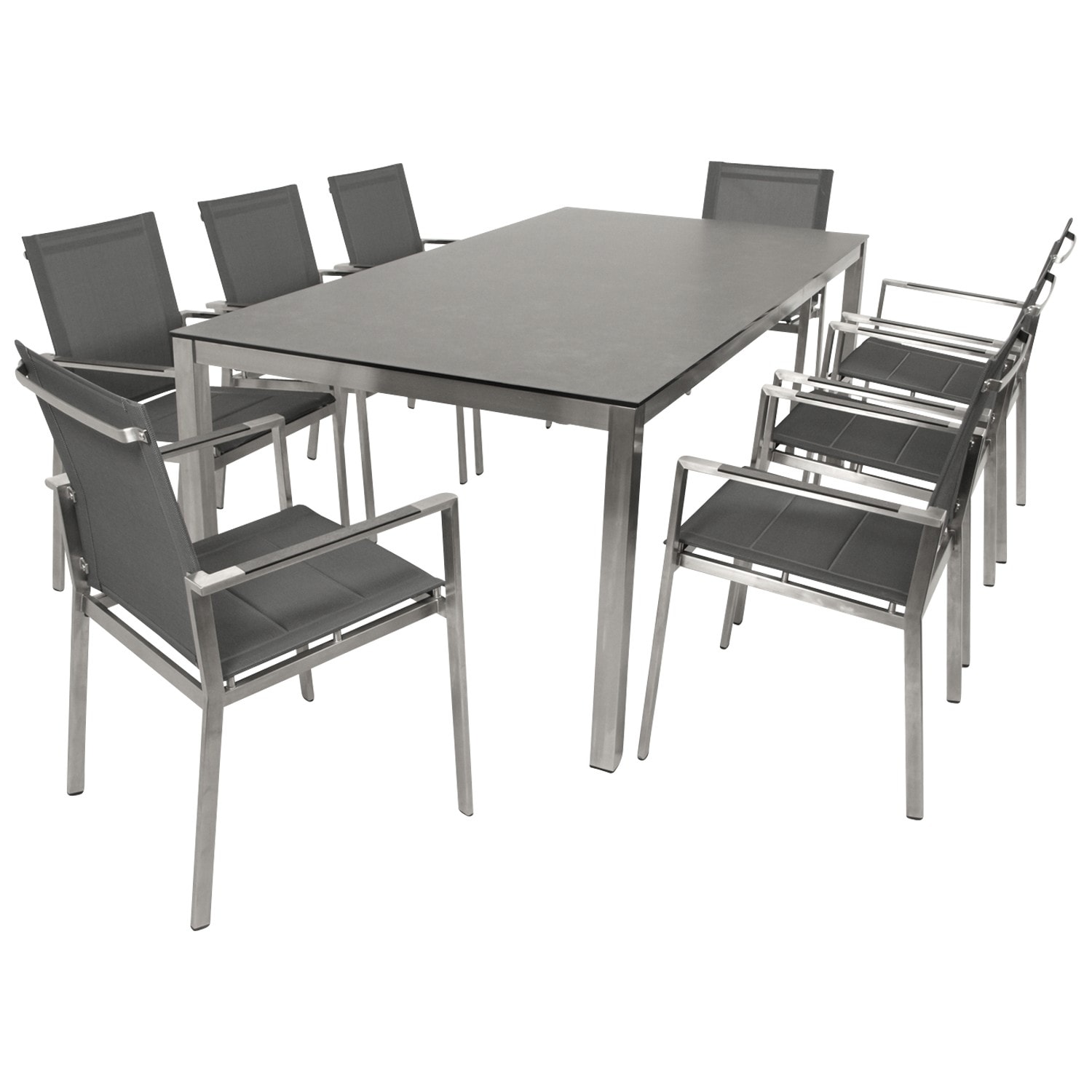 Garnitur SYDNEY 9-teilig, Edelstahl + Glas + Kunstgewebe grau 