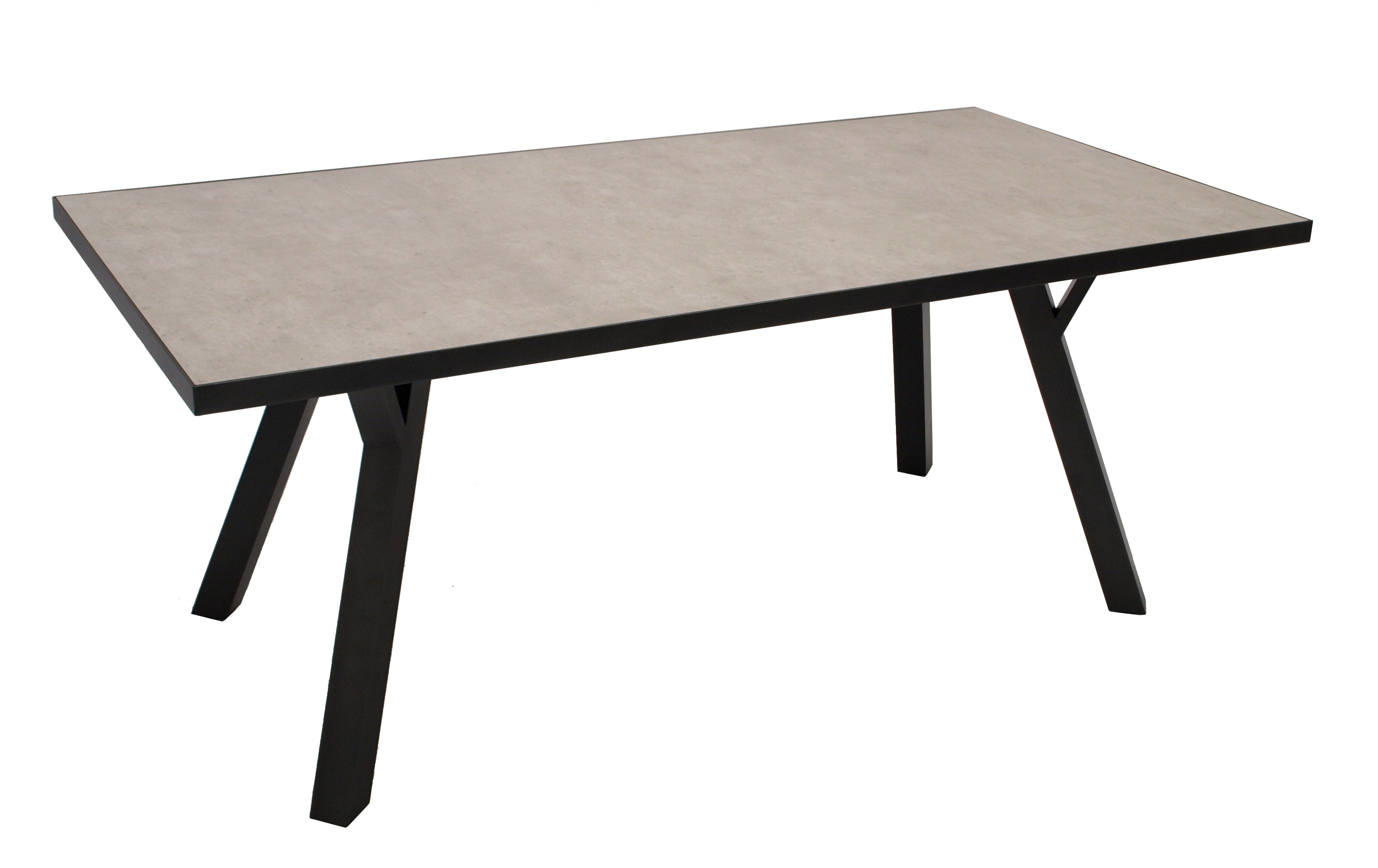 Tisch MANCIANO 180x90cm, Aluminium dunkelgrau + Glas in Keramikoptik hellgrau 
