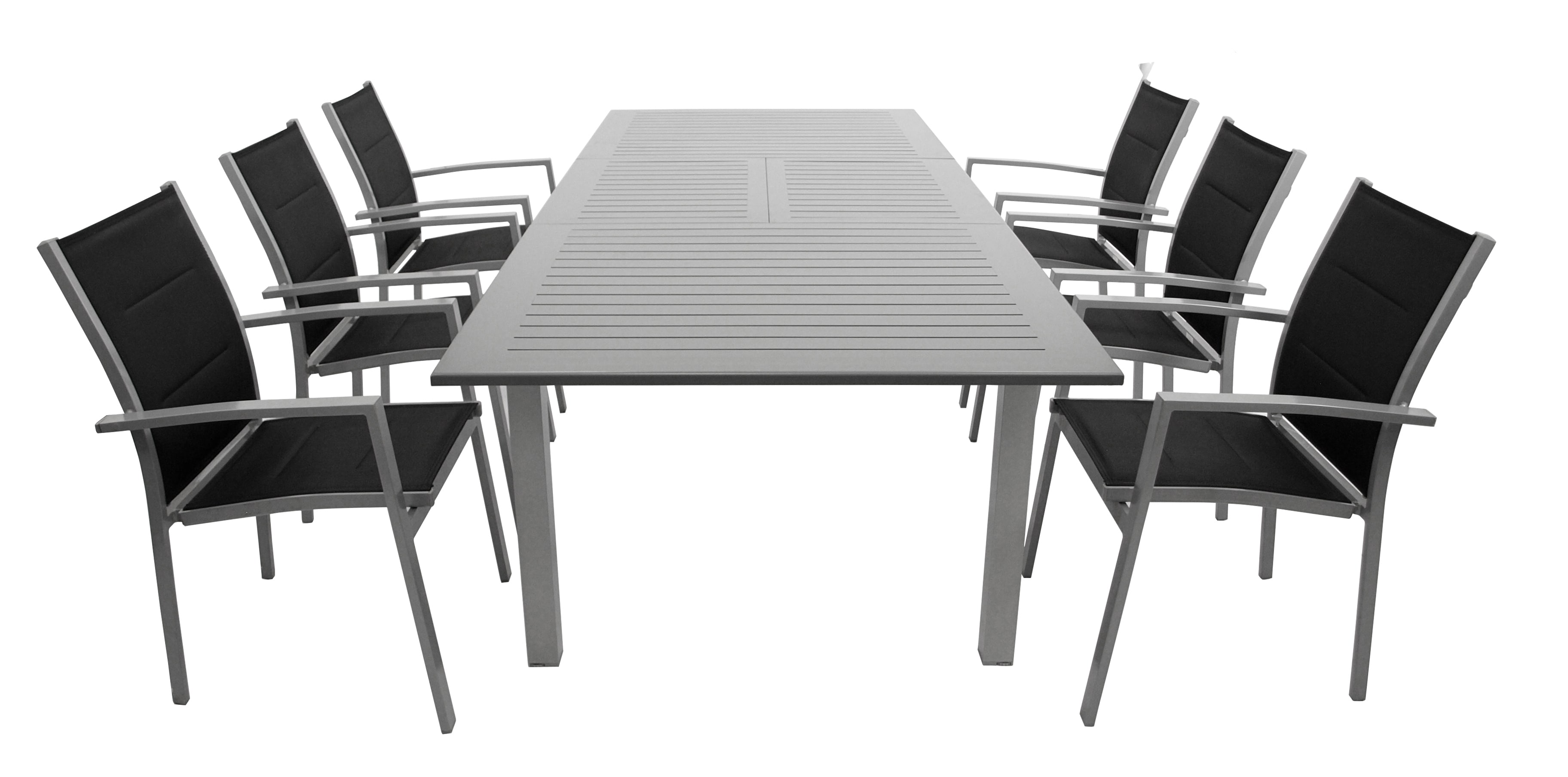 Garnitur BAJAZZO 7-teilig, Aluminium silbergrau + Kunstgewebe schwarz 