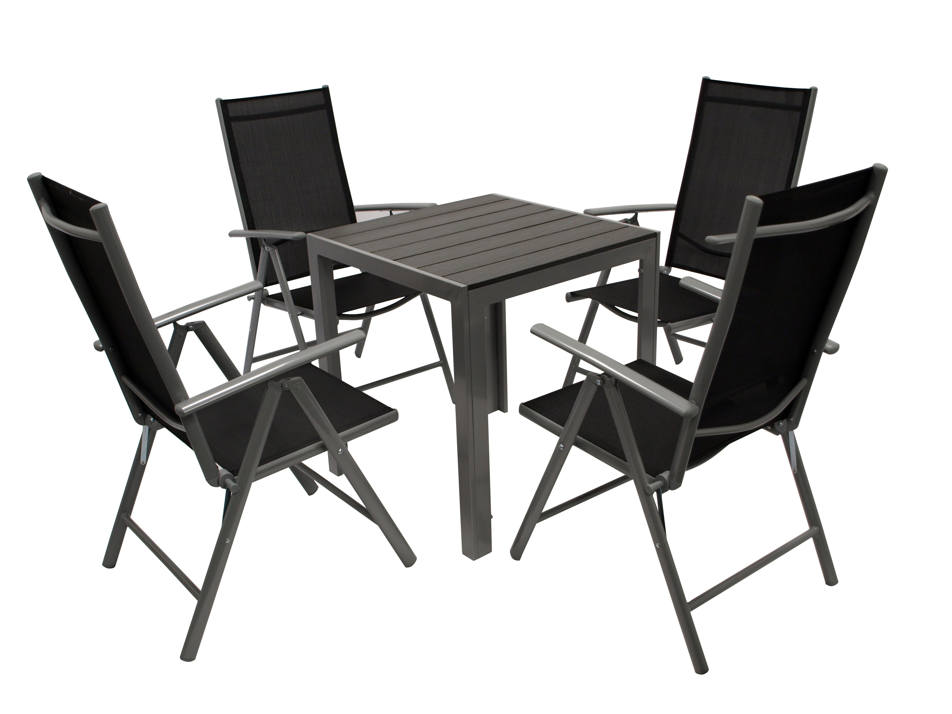 Garnitur SORANO 5-teilig mit Tisch 70x70cm, Aluminium + Kunstholz + Kunstgewebe schwarz 