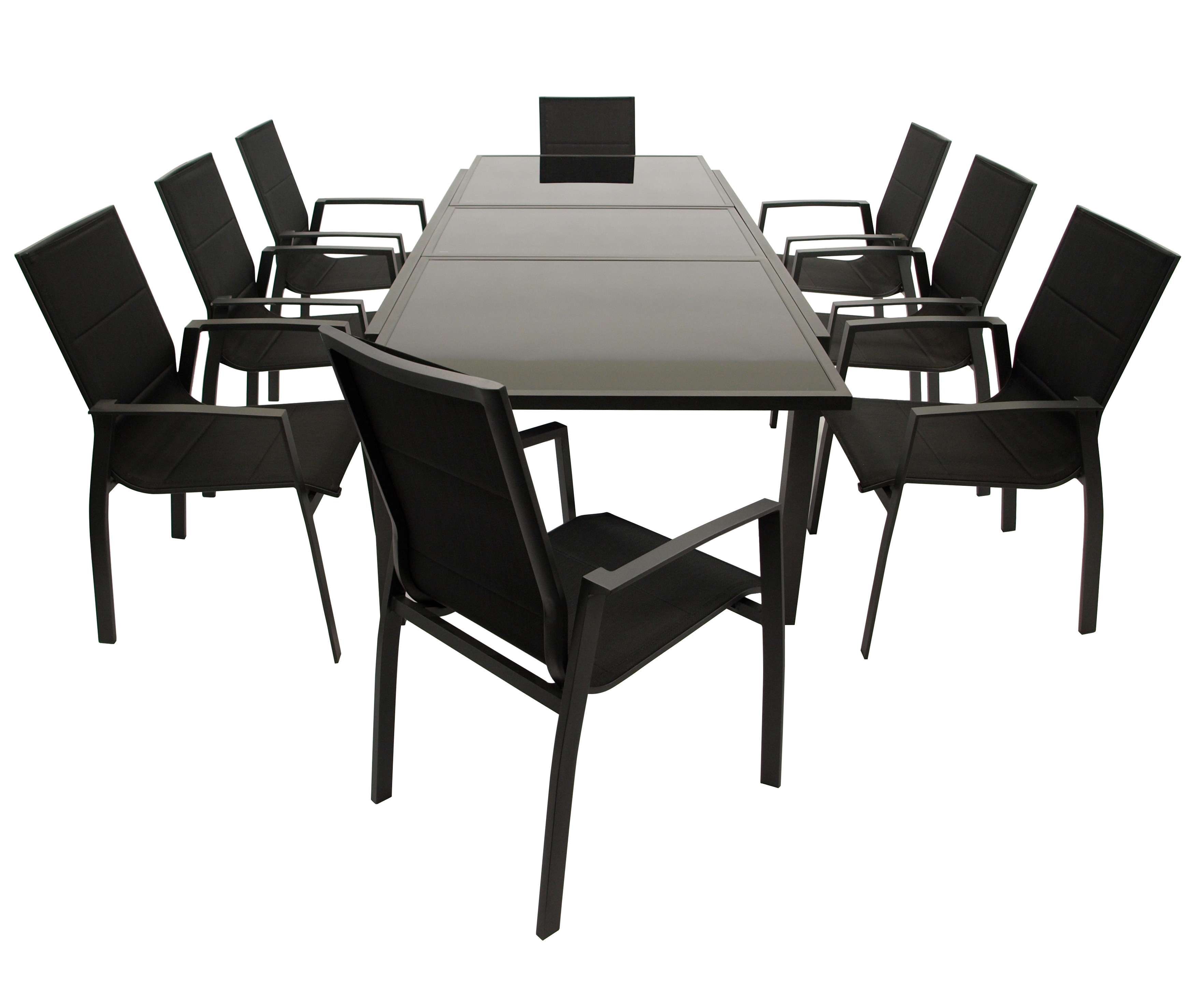 Garnitur TORINO 9-teilig, Aluminium anthrazit + Glas + Kunstgewebe schwarz 