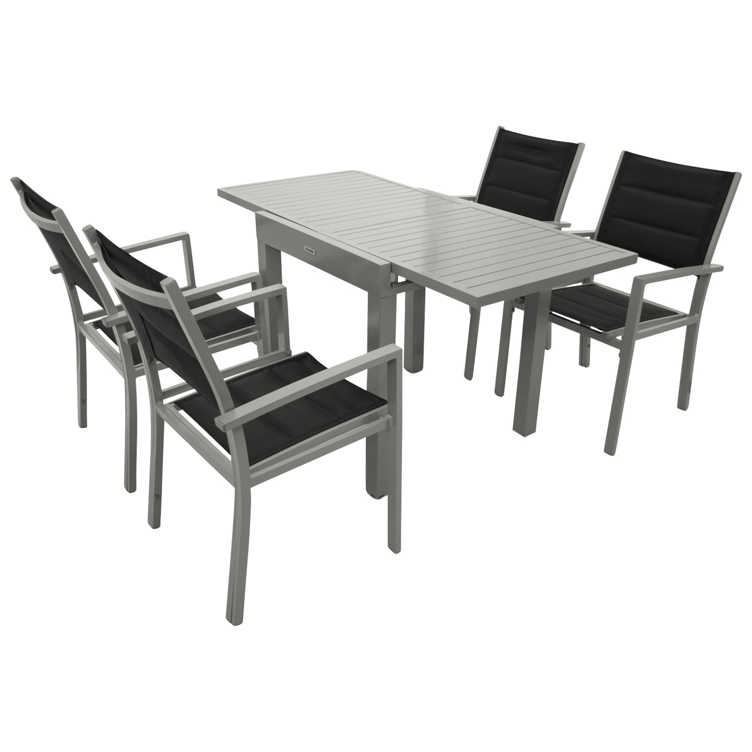 Garnitur TIRANA 5-teilig, Aluminium silbergrau + Kunstgewebe schwarz 