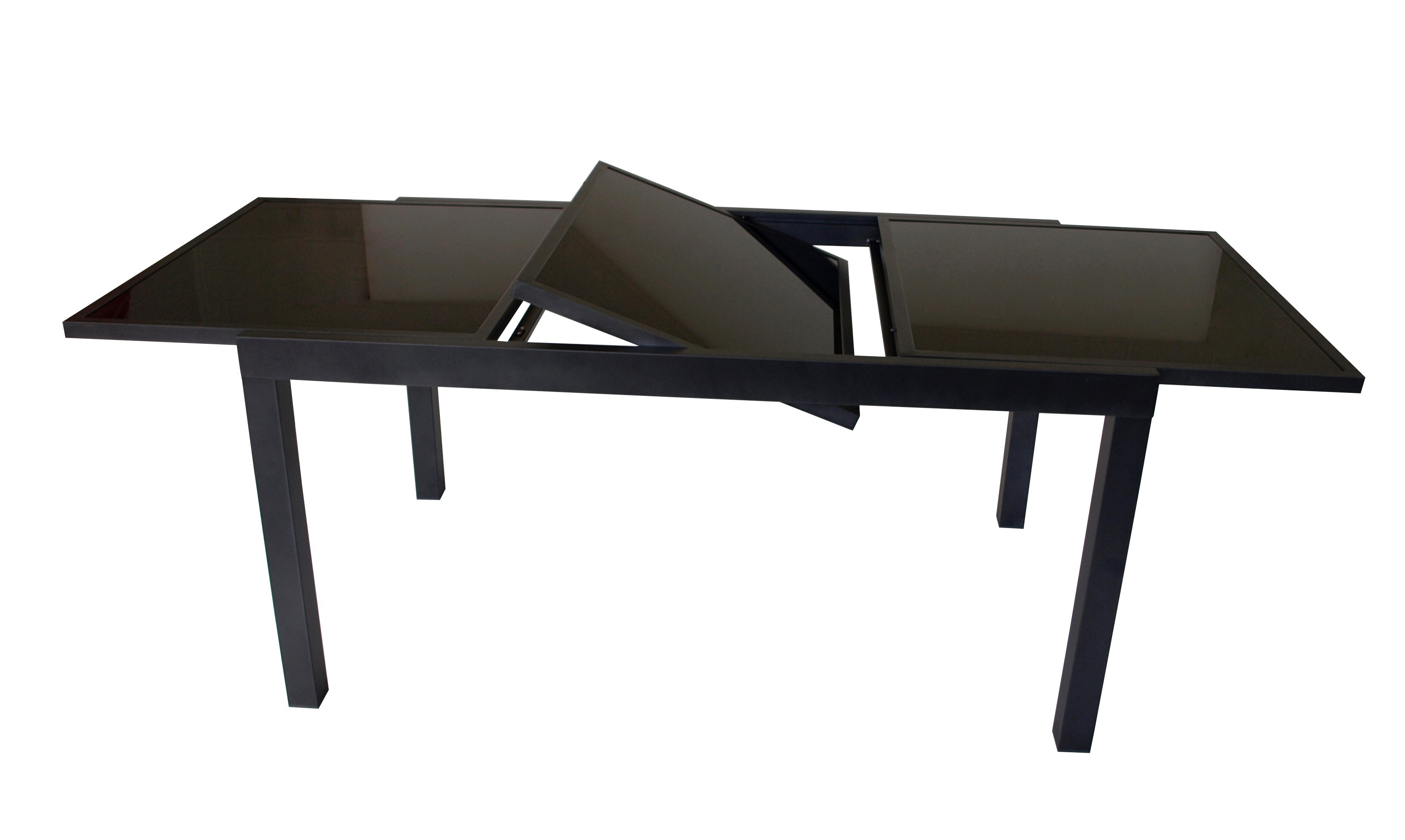 Ausziehtisch TORINO 180/240x100cm, Aluminium anthrazit + Glas schwarz 