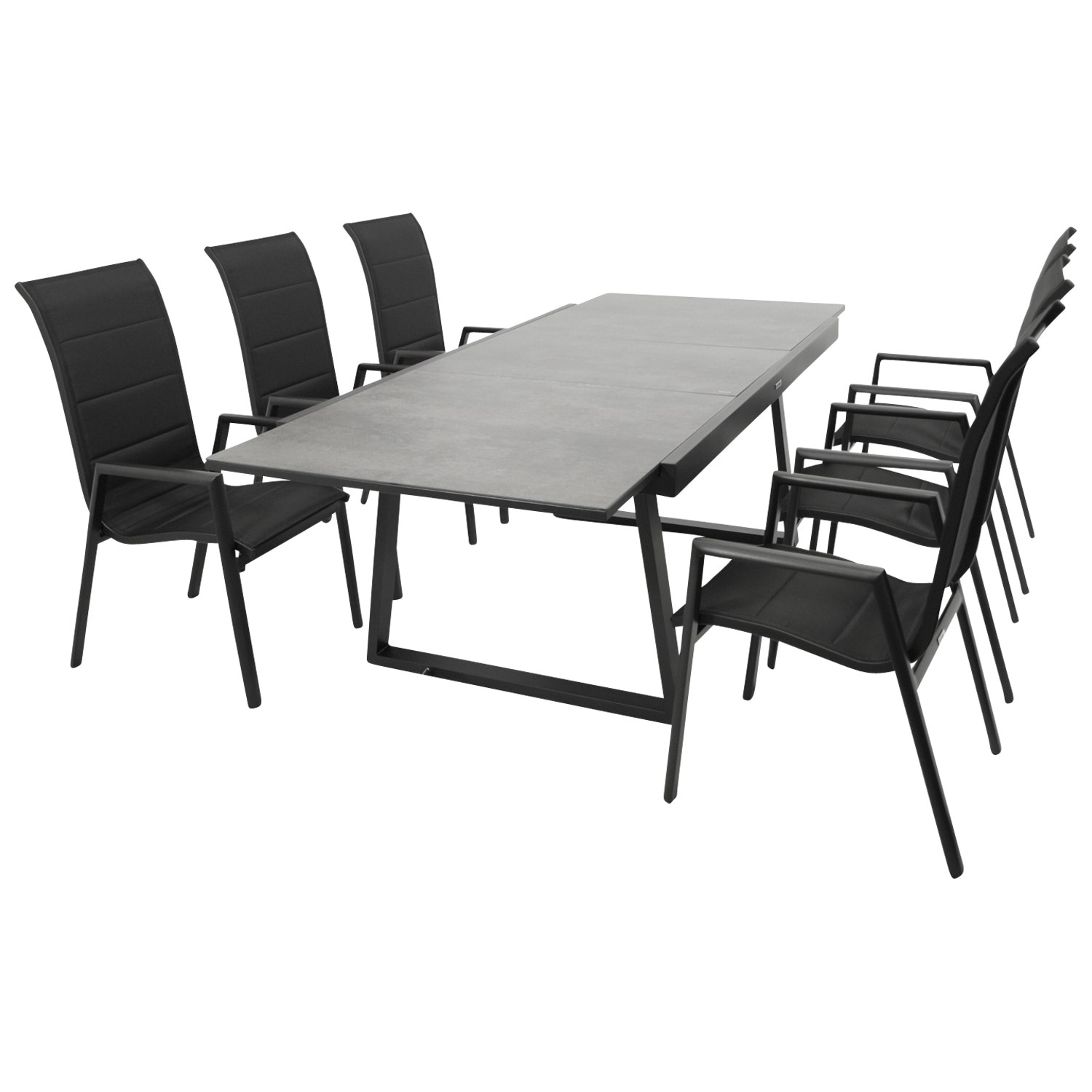 Garnitur REIMS 7-teilig, Alu + Glas + Kunstgewebe schwarz 