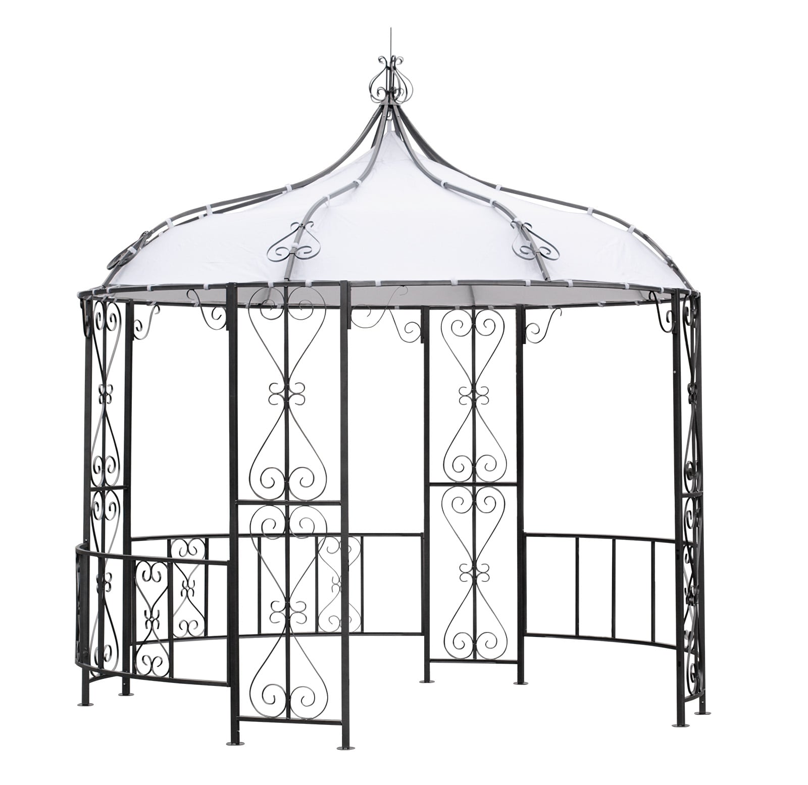 Pavillon BURMA 300cm rund,  Stahl grau, Plane PVC-beschichtet weiss 