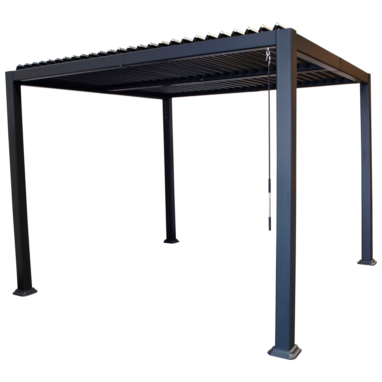 Pavillon BARACOA  3x3 Meter, Aluminium dunkelgrau, Dach aus verstellbaren Alu Lamellen 