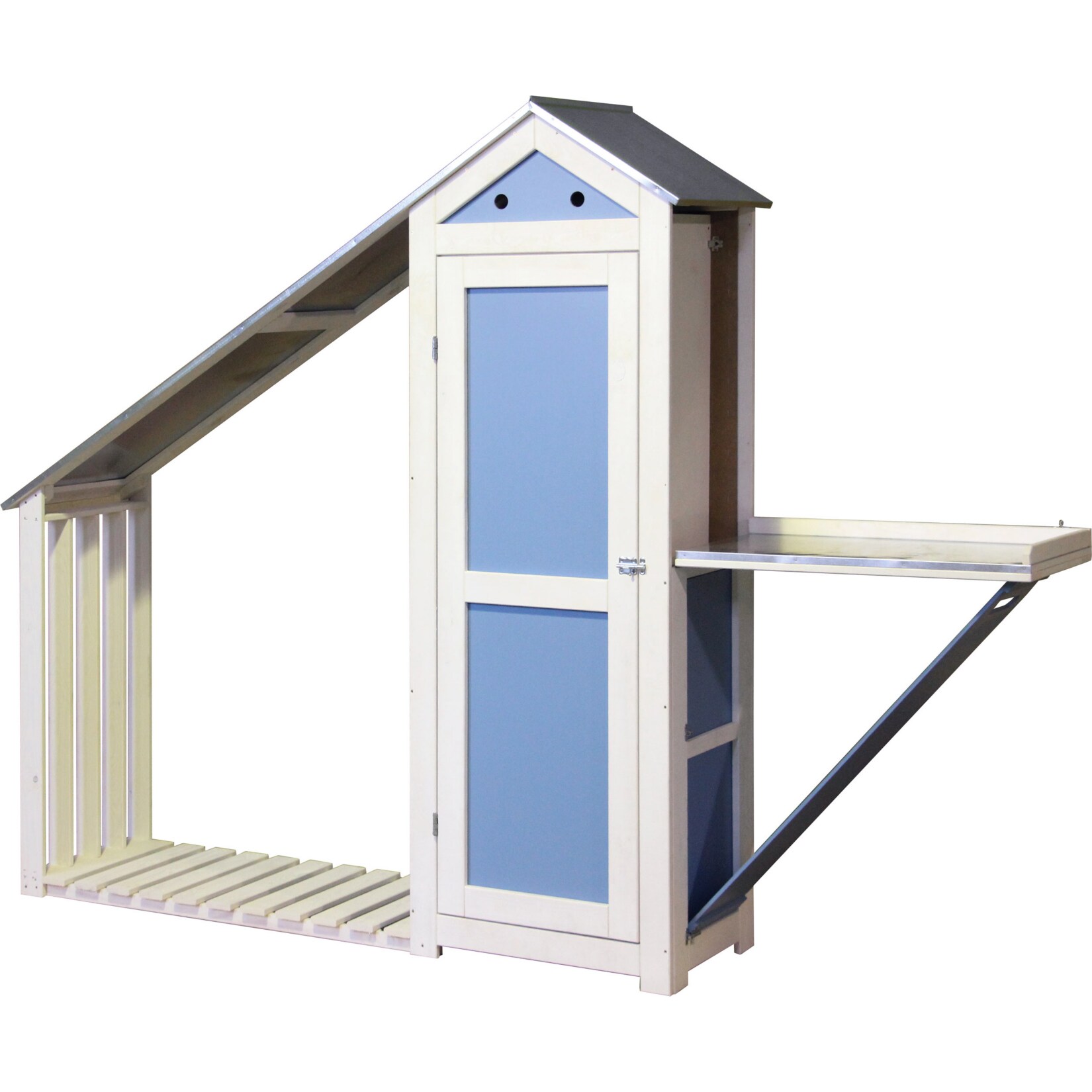 Dobar 56195e Gartenger&auml;teschrank mit Kaminholzregal und ausklappbarem Pflanztisch 