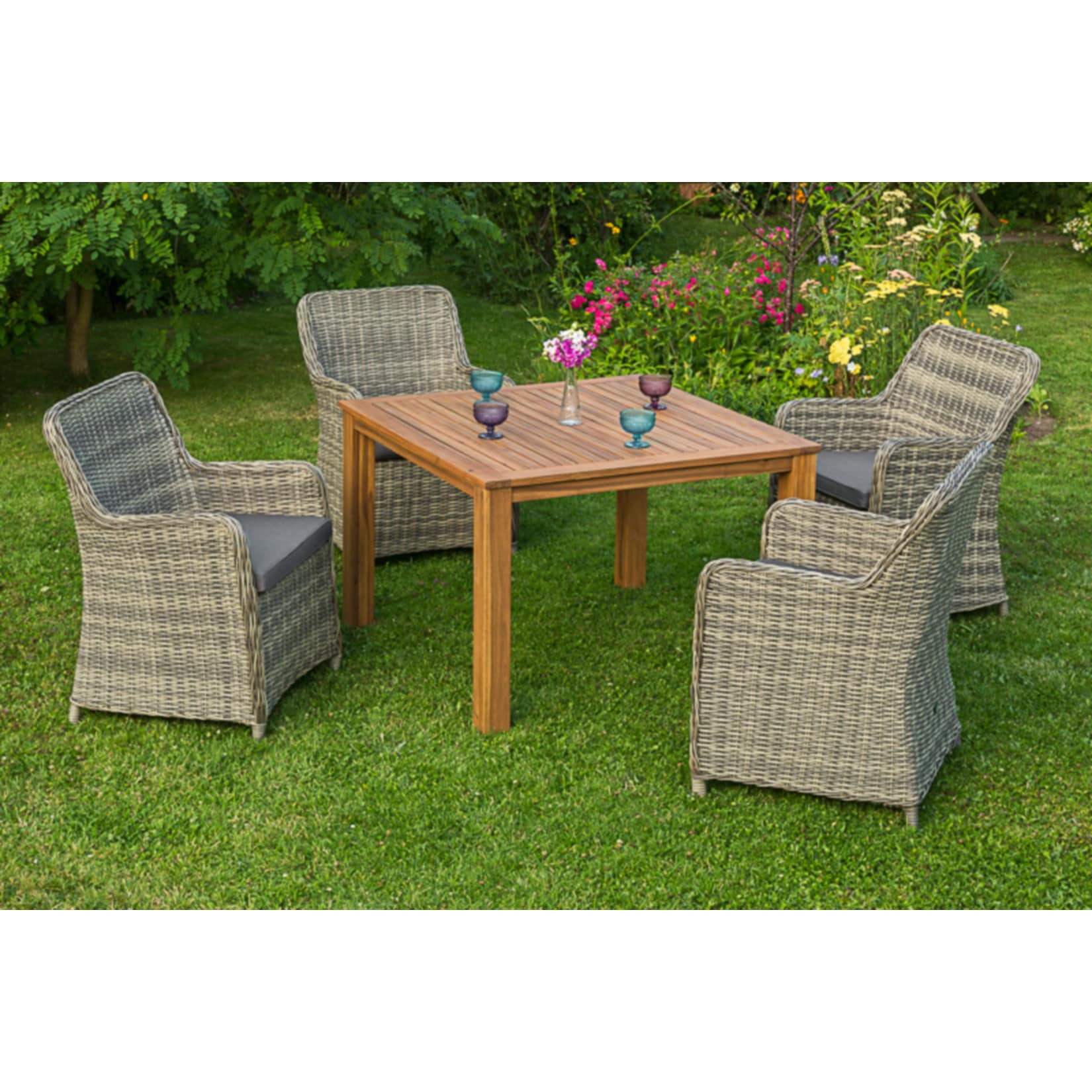 Merxx Tischgruppe Riviera mit Holztisch 110x110cm, 9-teilig 