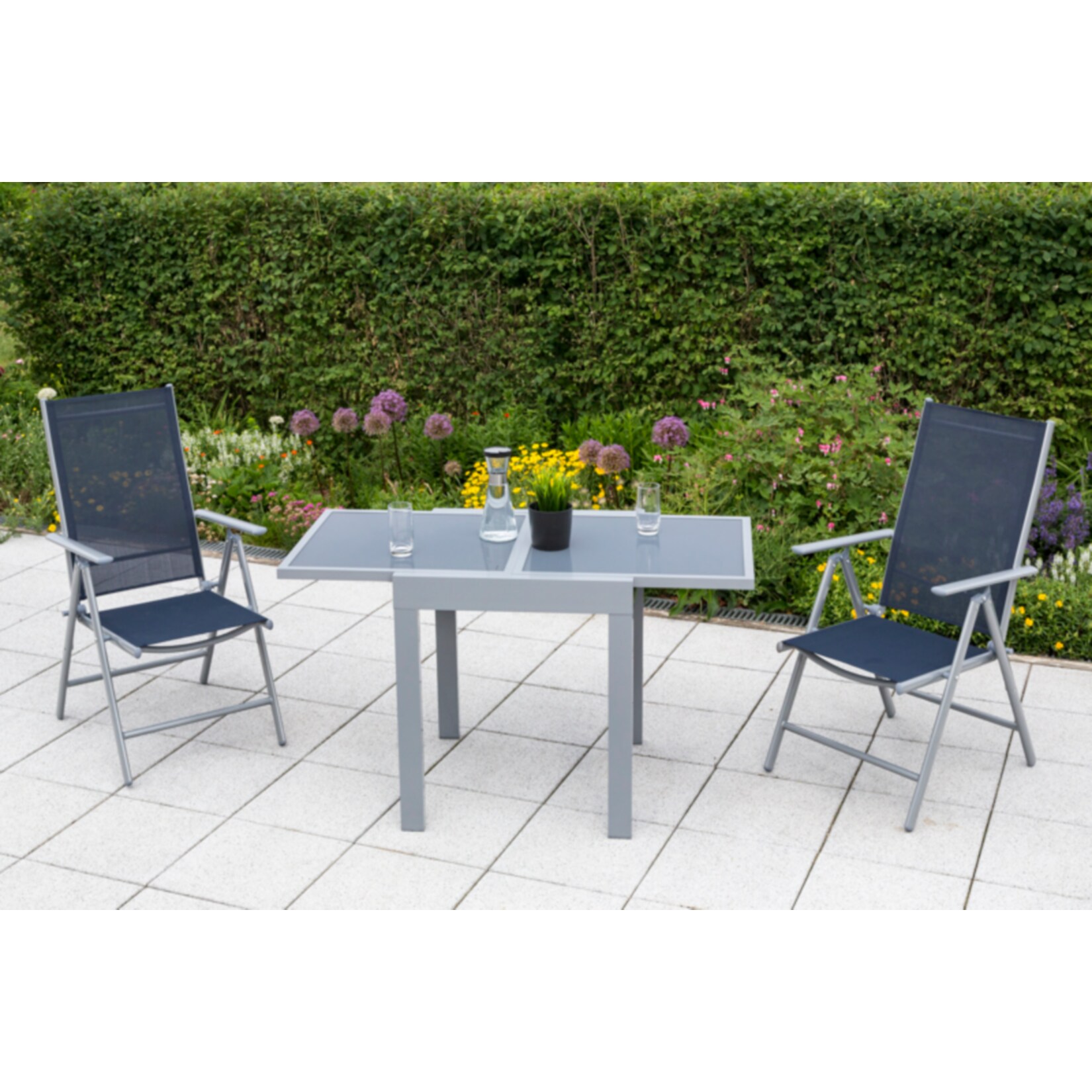 Merxx Balkonset Amalfi 3tlg. mit grauem Balkontisch, marineblau 