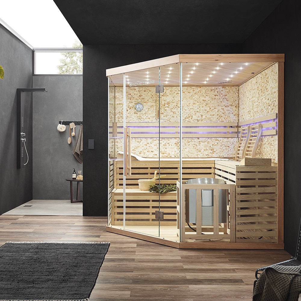 HOME DELUXE Traditionelle Sauna SKYLINE BIG - XL mit Kunststeinwand 