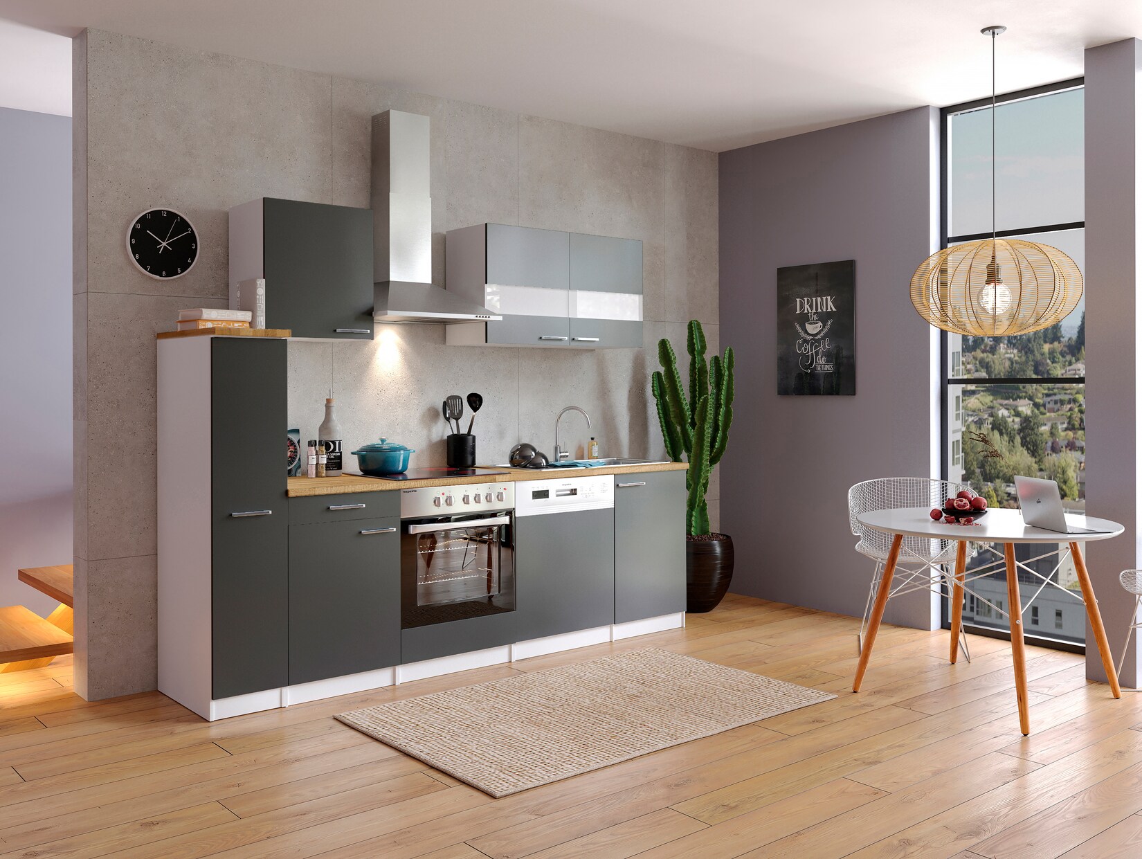 Respekta Küchenzeile KB250WGC 250 cm Weiß - Grau