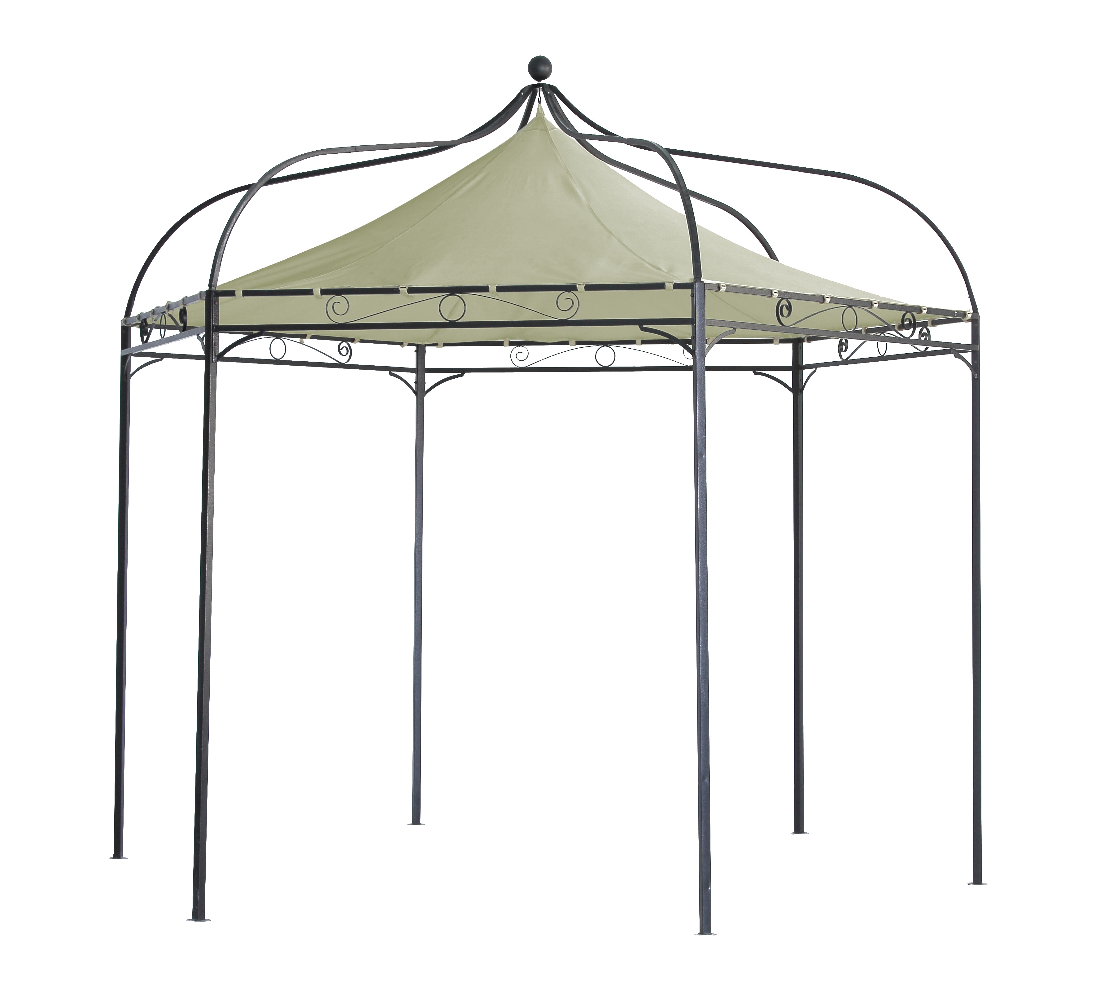 Pavillon MODENA 6-eckig, Stahl schwarz, Plane PVC-beschichtet &eacute;cru 